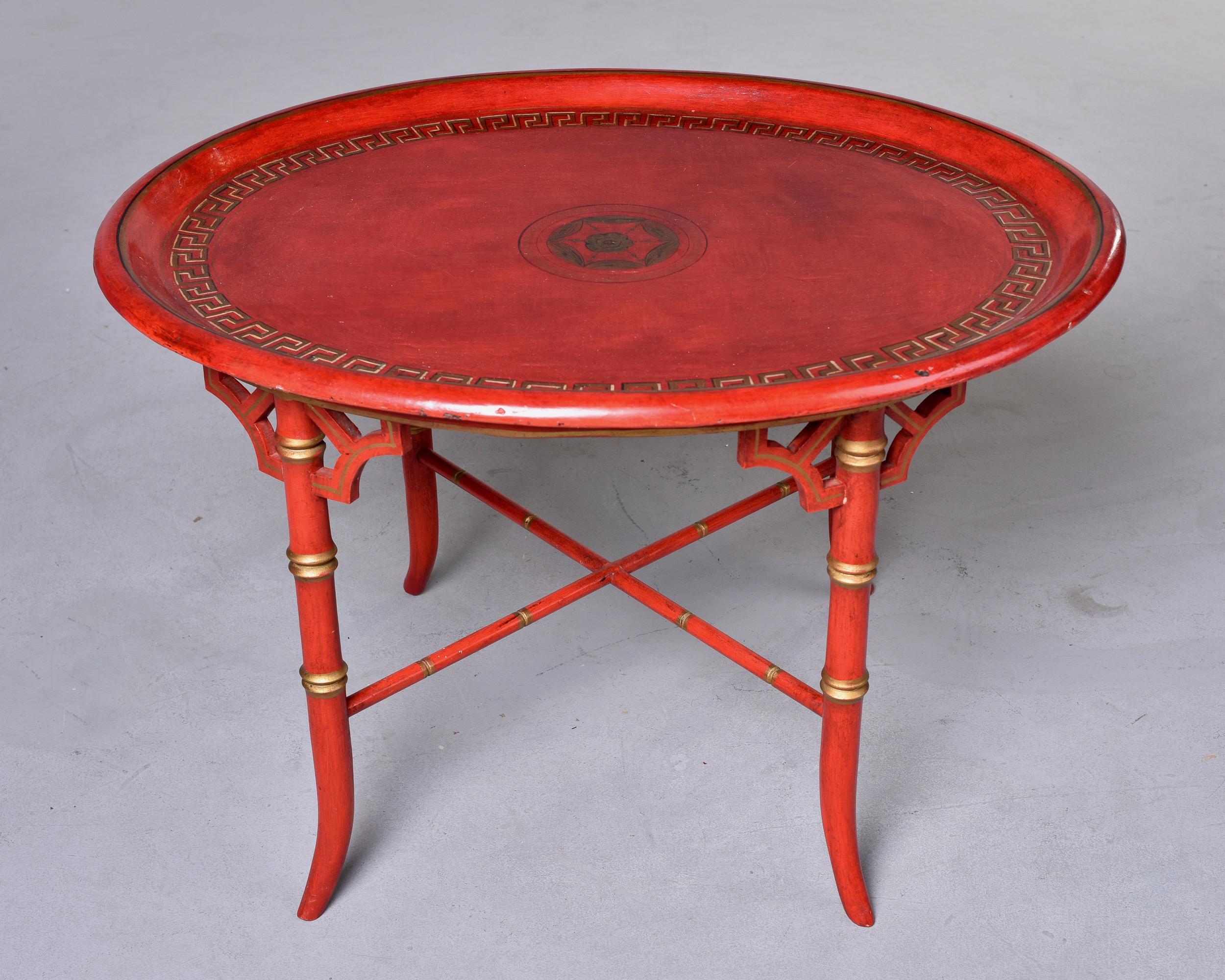Hand-Painted Chinoiserie Style Red Side Table For Sale