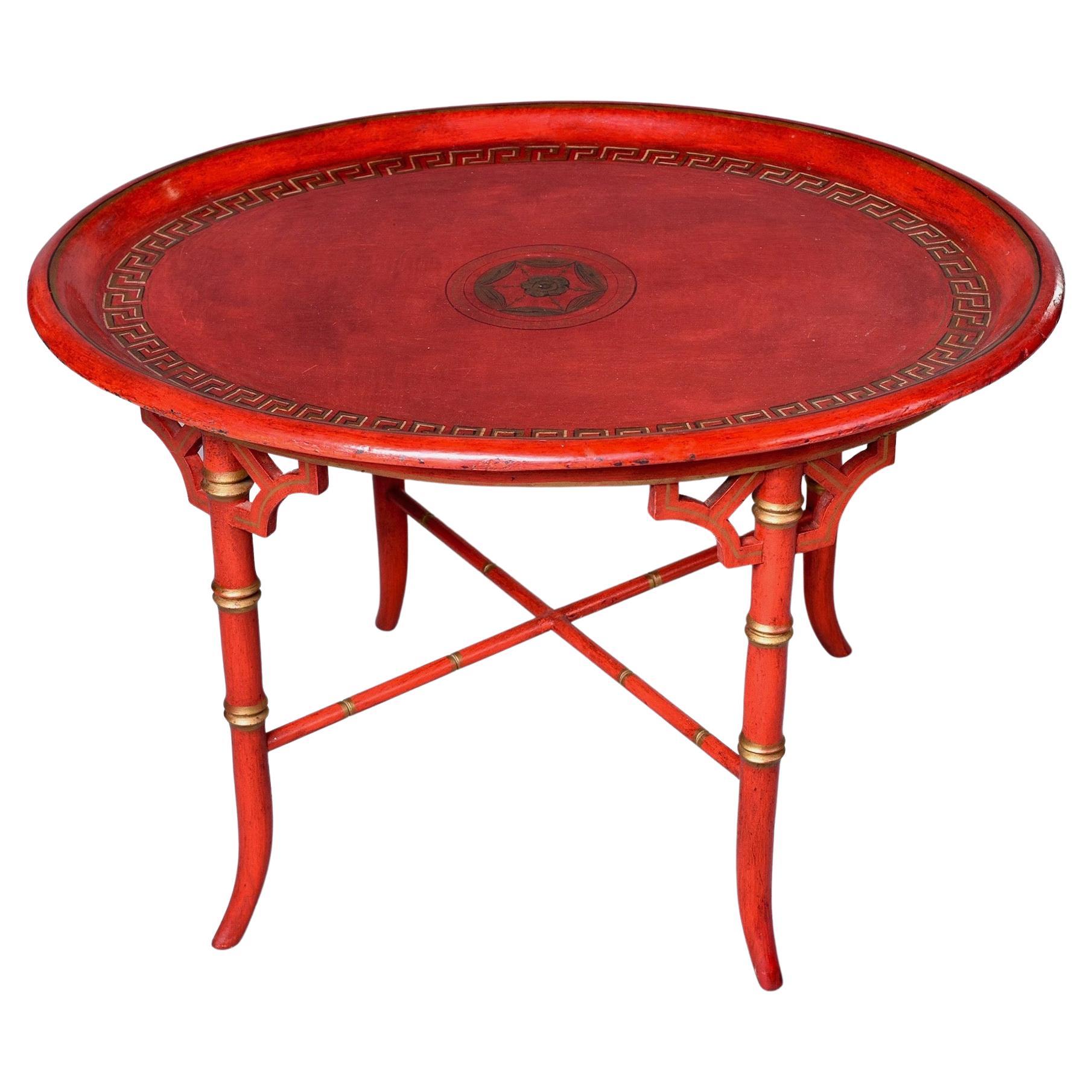 Chinoiserie Style Red Side Table For Sale