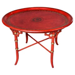 Antique Chinoiserie Style Red Side Table