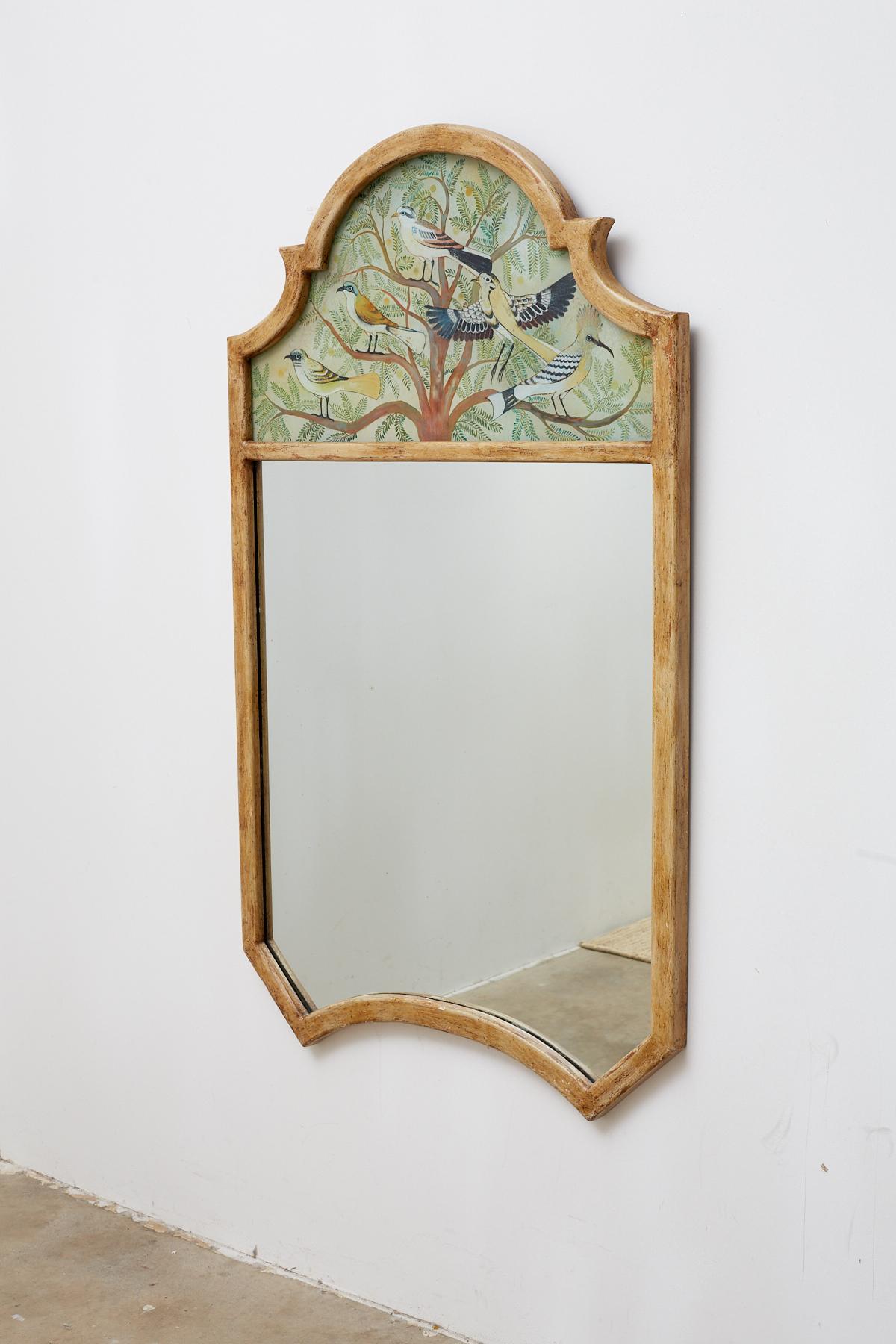 American Chinoiserie Style Reverse Painted Trumeau Mirror