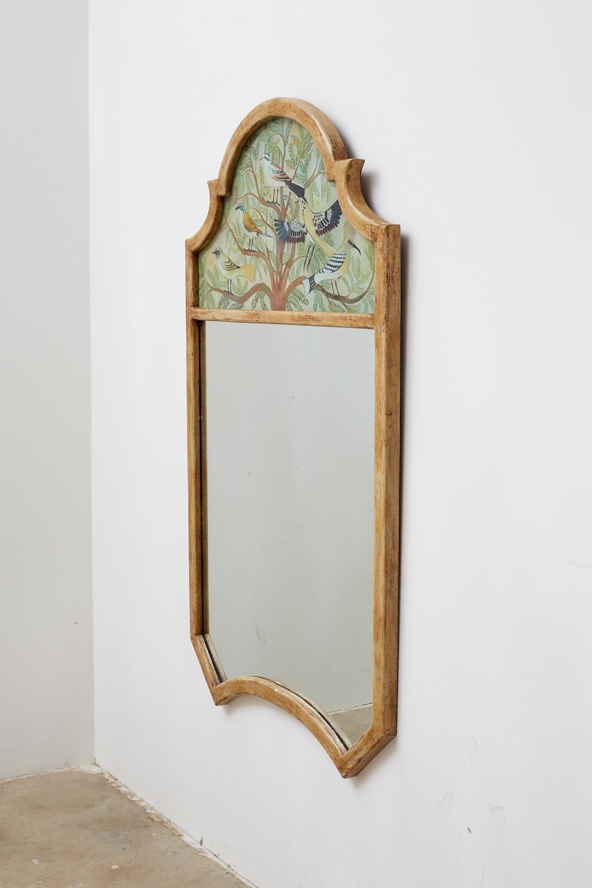 Lacquered Chinoiserie Style Reverse Painted Trumeau Mirror
