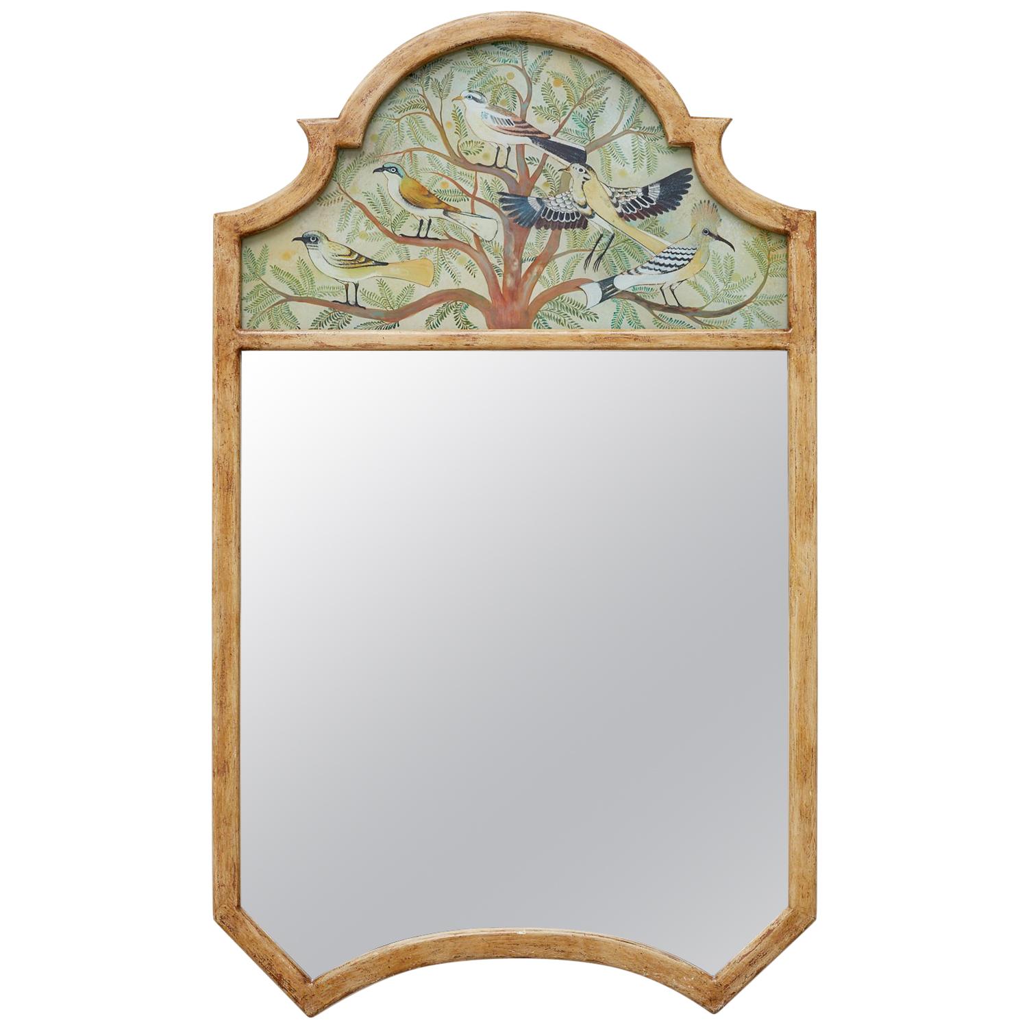 Chinoiserie Style Reverse Painted Trumeau Mirror