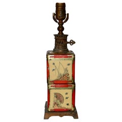 Vintage Chinoiserie Style Tea Tin Electric Table Lamp