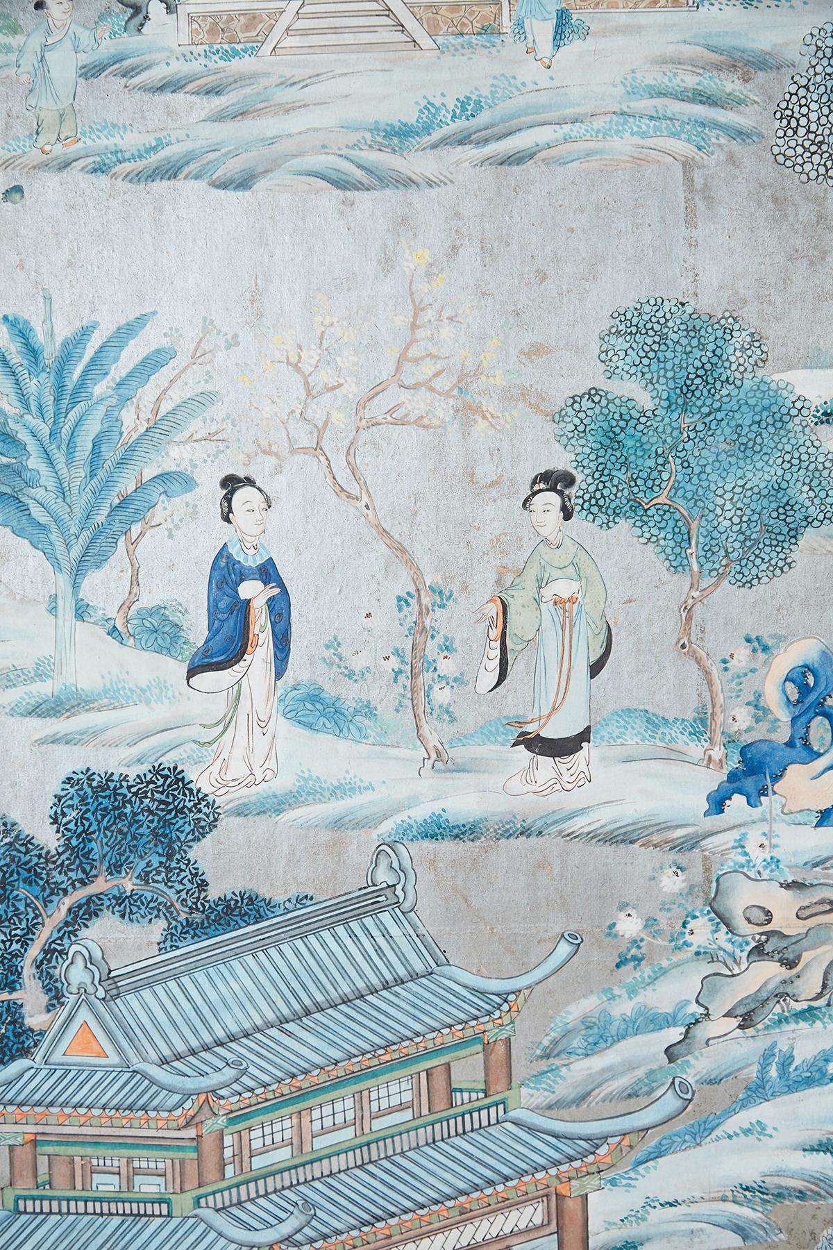 Chinese Qing Three-Panel Silver Leaf Painted Screen 6