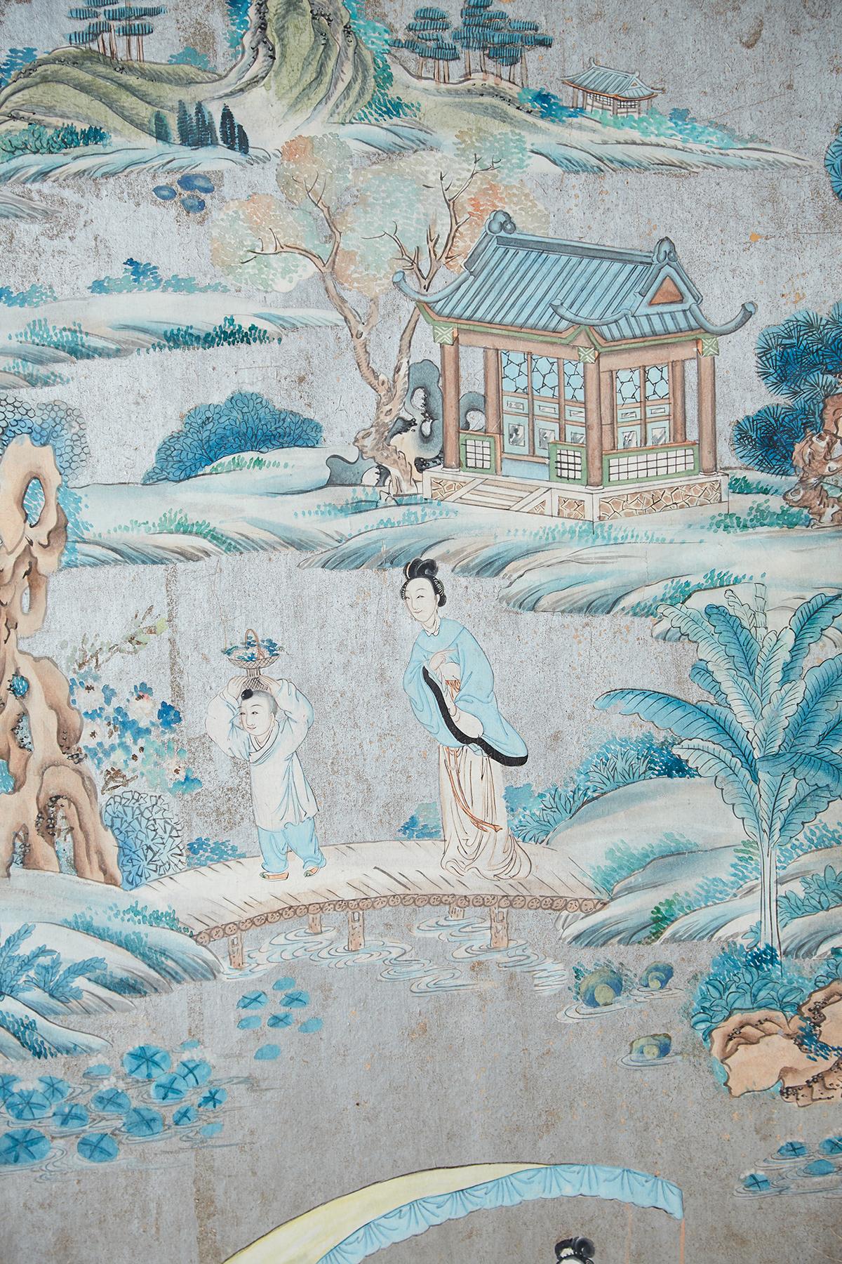 Chinese Qing Three-Panel Silver Leaf Painted Screen 9