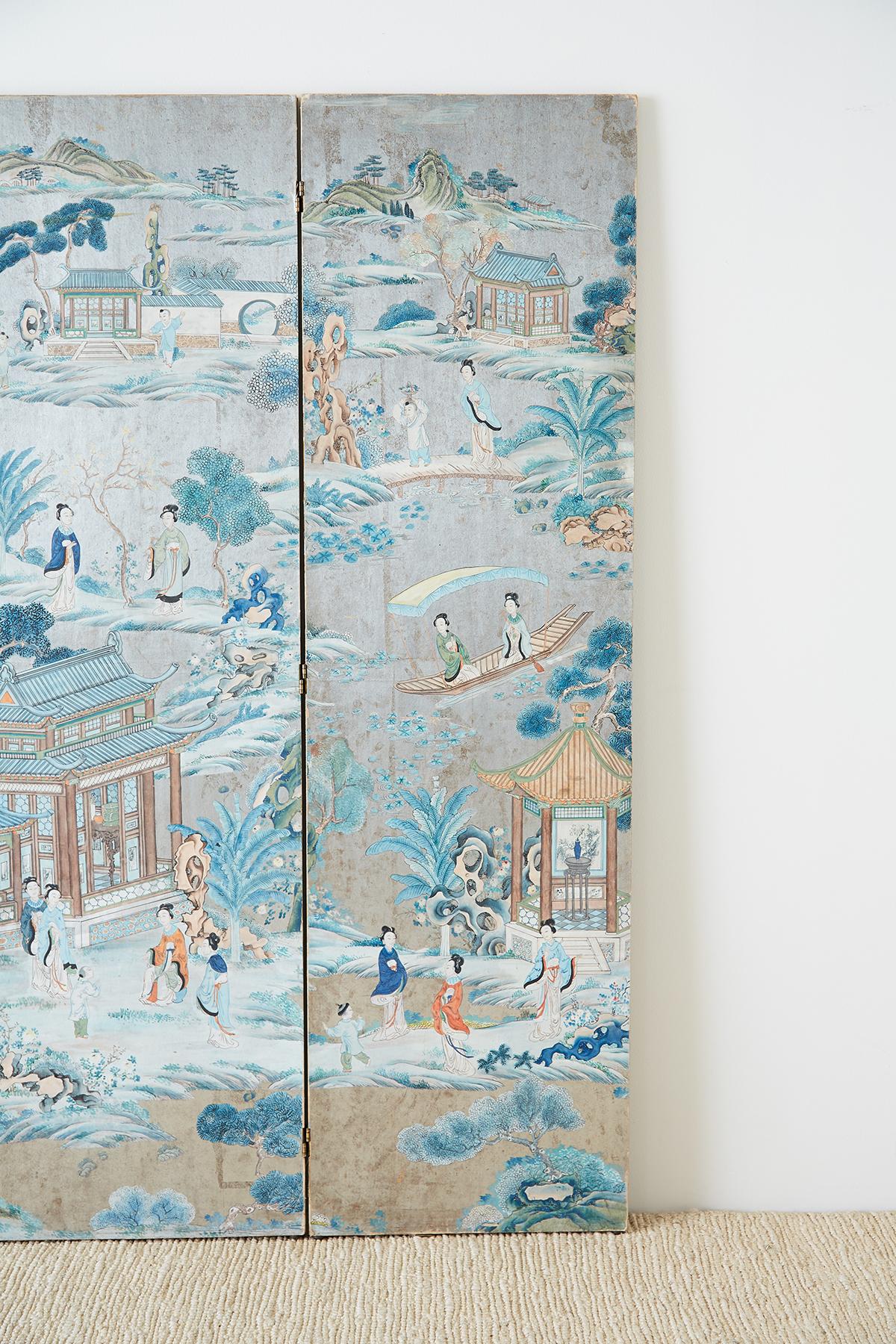 Chinese Qing Three-Panel Silver Leaf Painted Screen 1