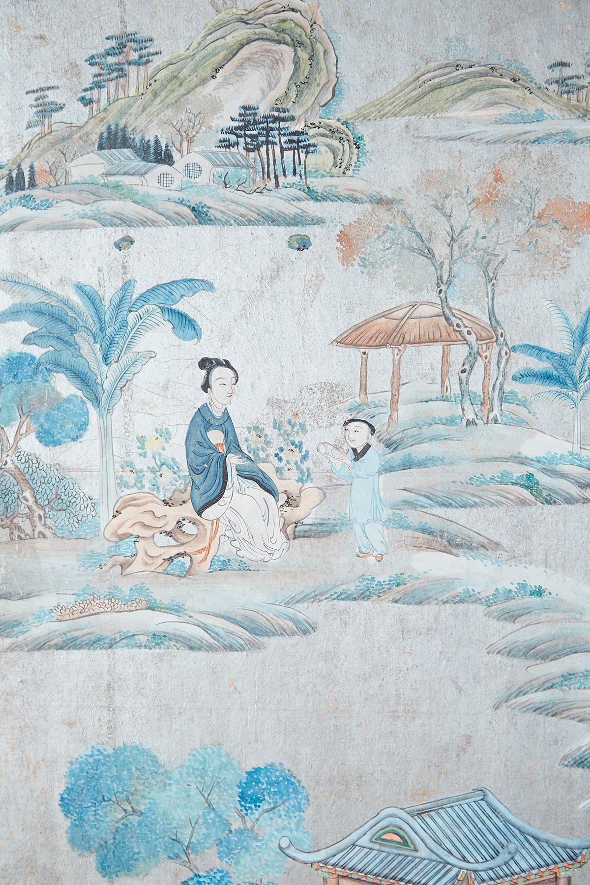 Chinese Qing Three-Panel Silver Leaf Painted Screen 3