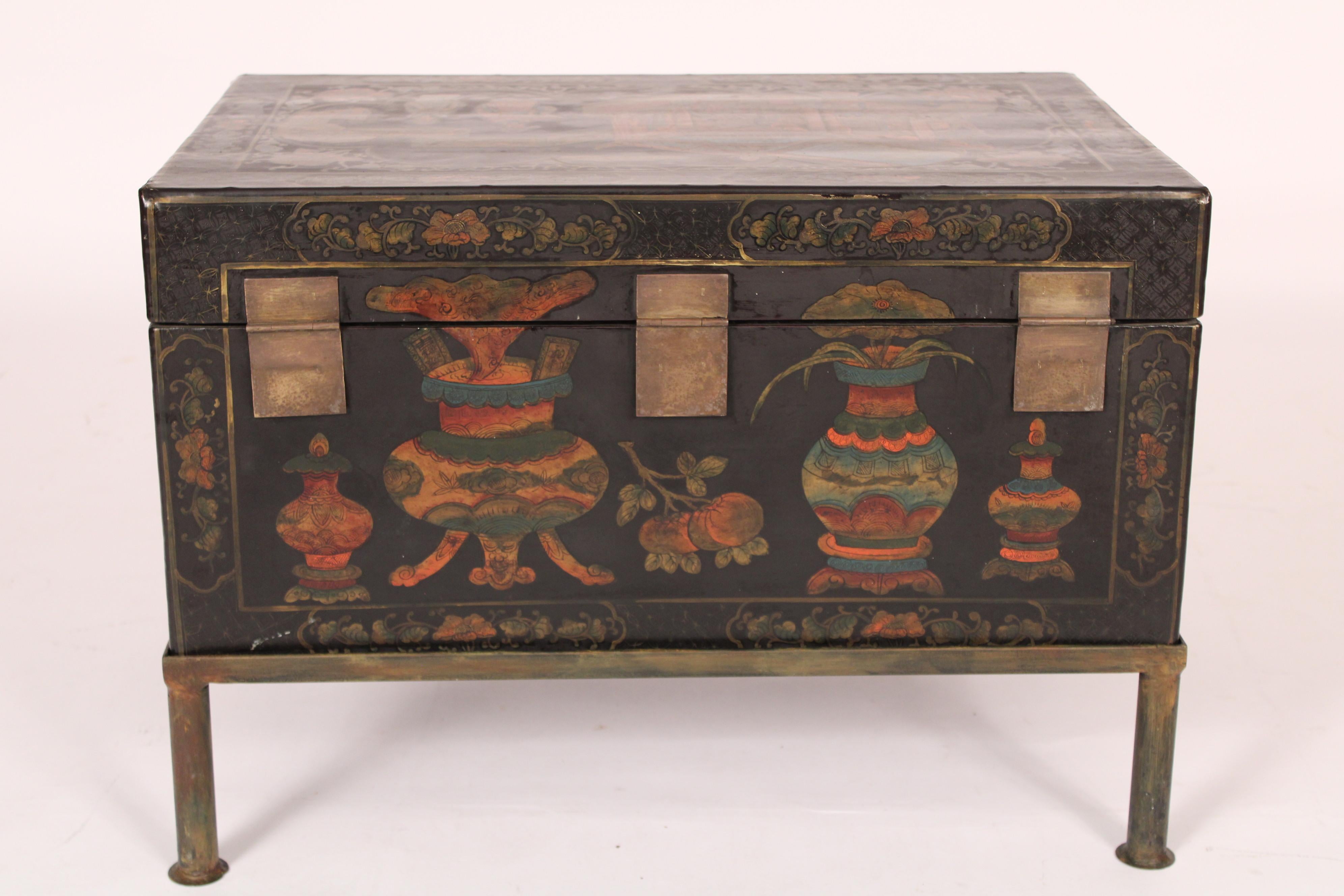 Iron Chinoiserie Style Trunk on Stand