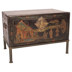 Vintage Chinoiserie Style Trunk on Stand