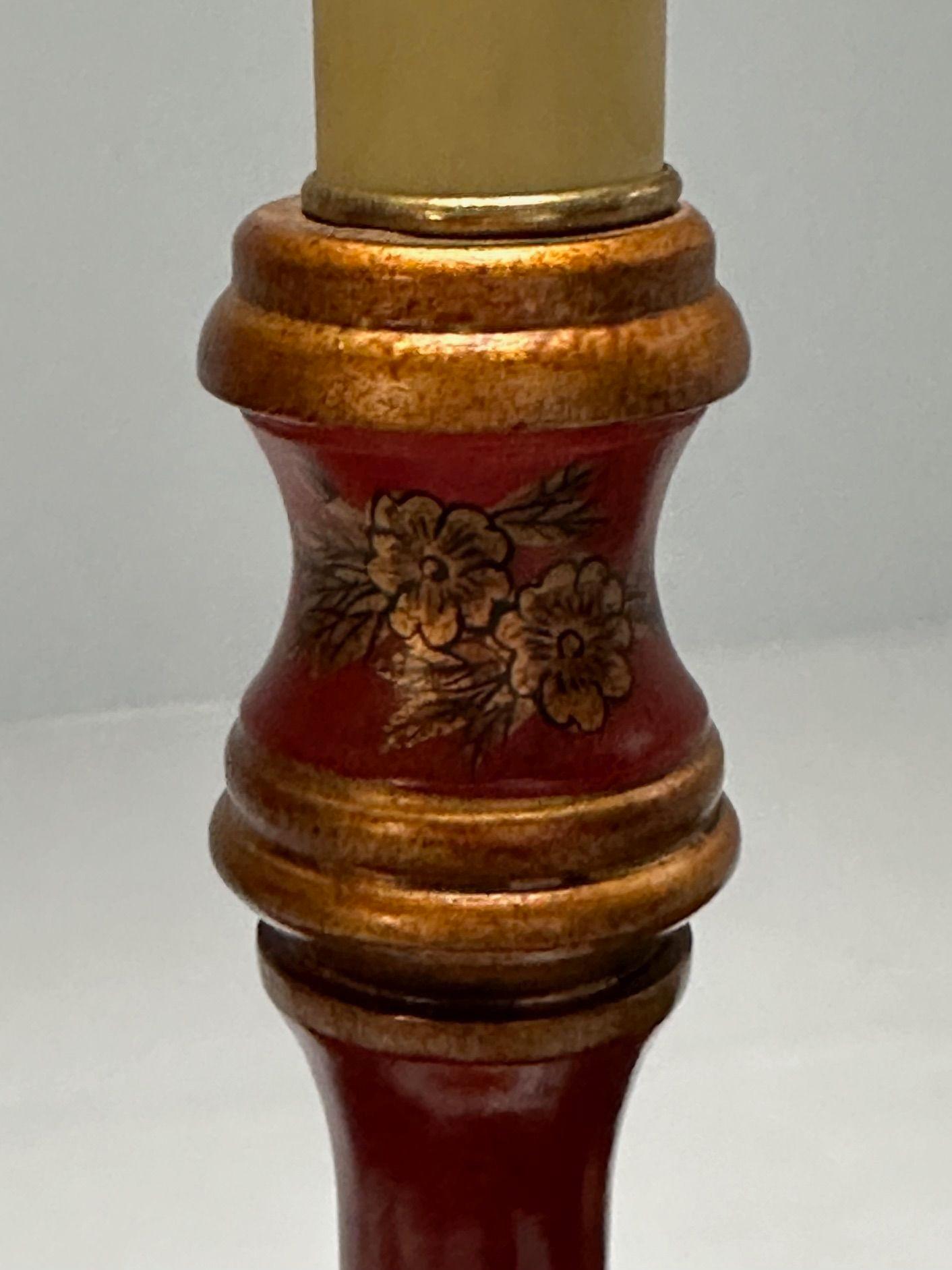 Chinoiserie, Table, Desk Lamps, Red Jappanned Wood, Giltwood, 1940s For Sale 7
