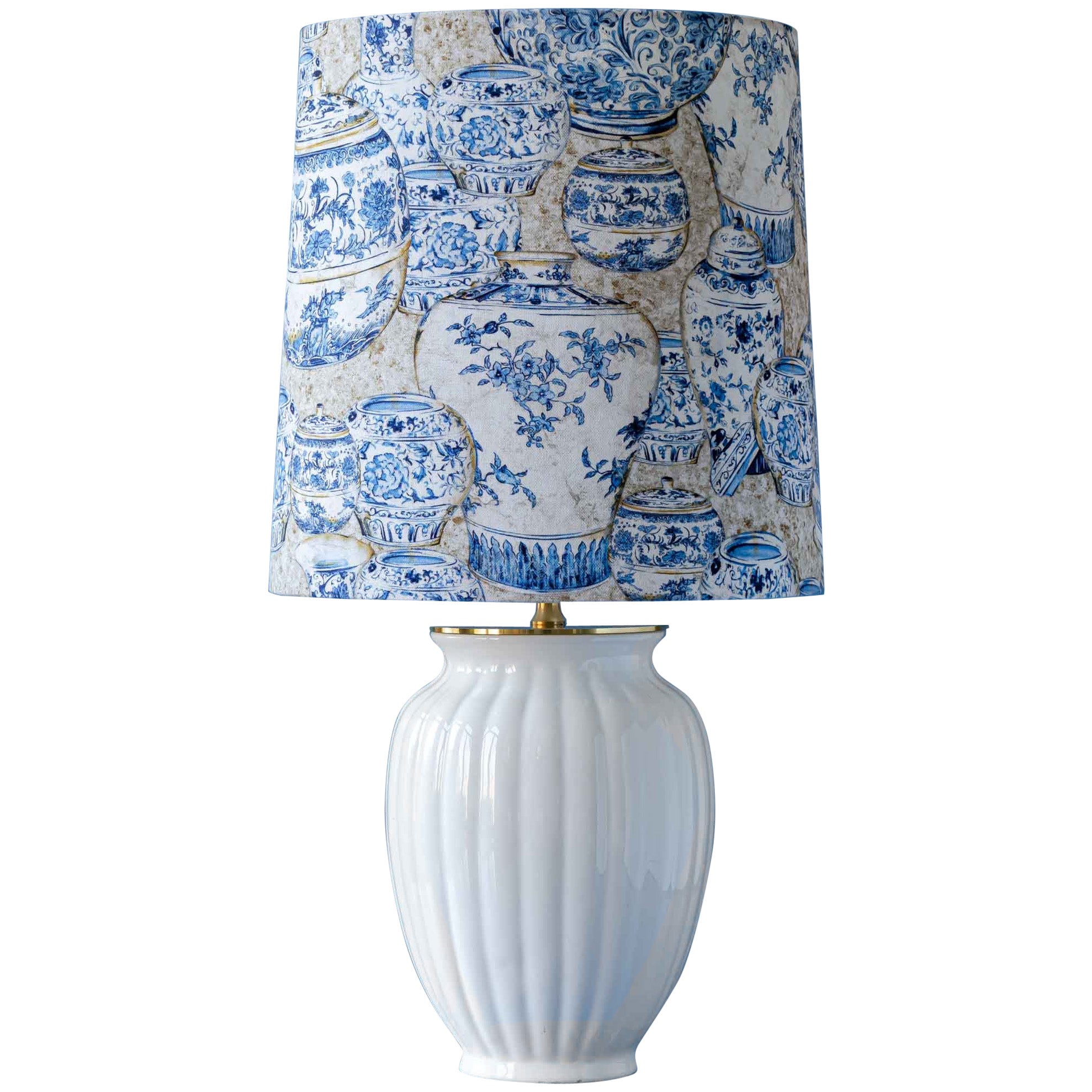 Chinoiserie Table Lamp by Velsen, Delft White Ceramic, New Lampshade