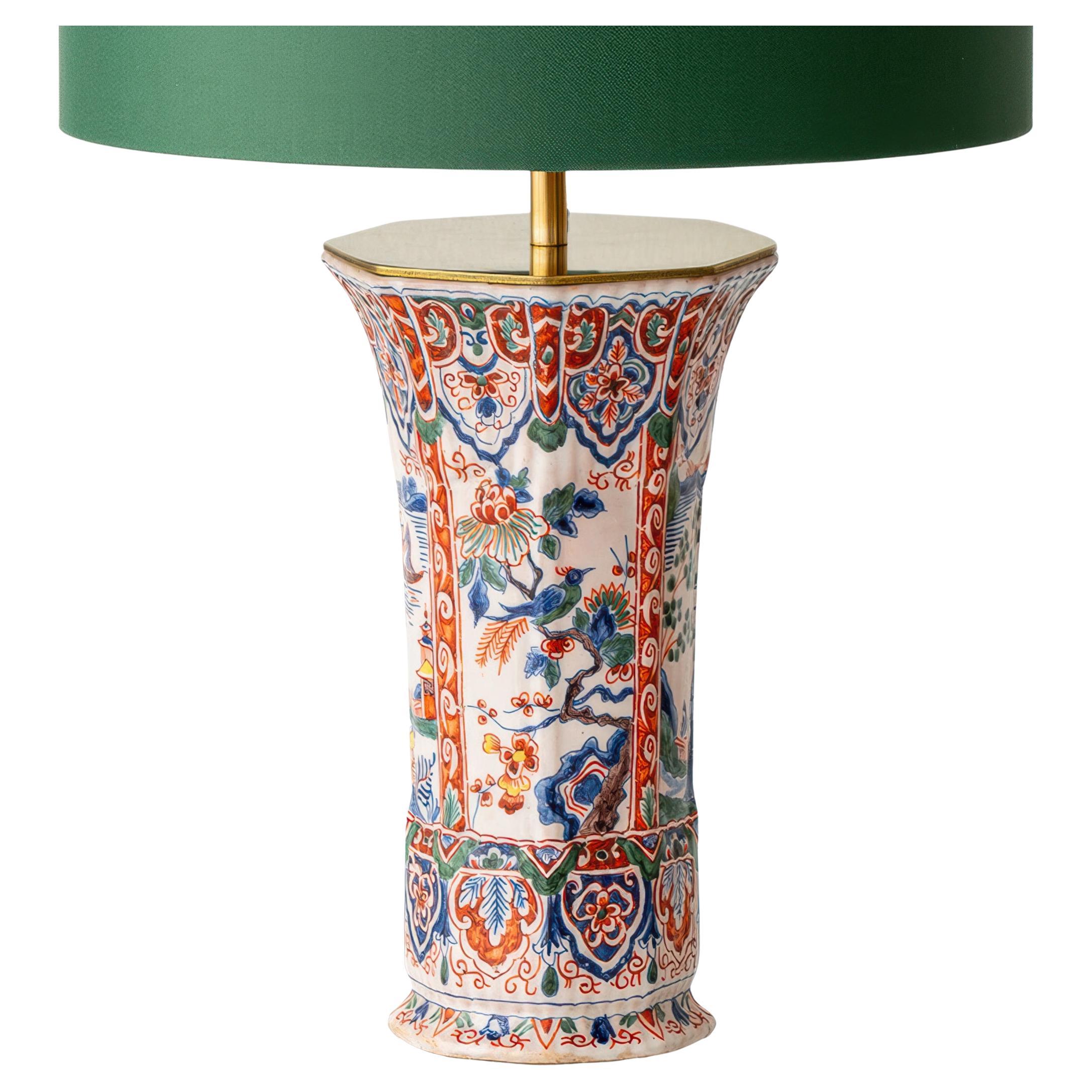 Chinoiserie Table Lamp, French Faience Delft-Style Ceramic, 1900s