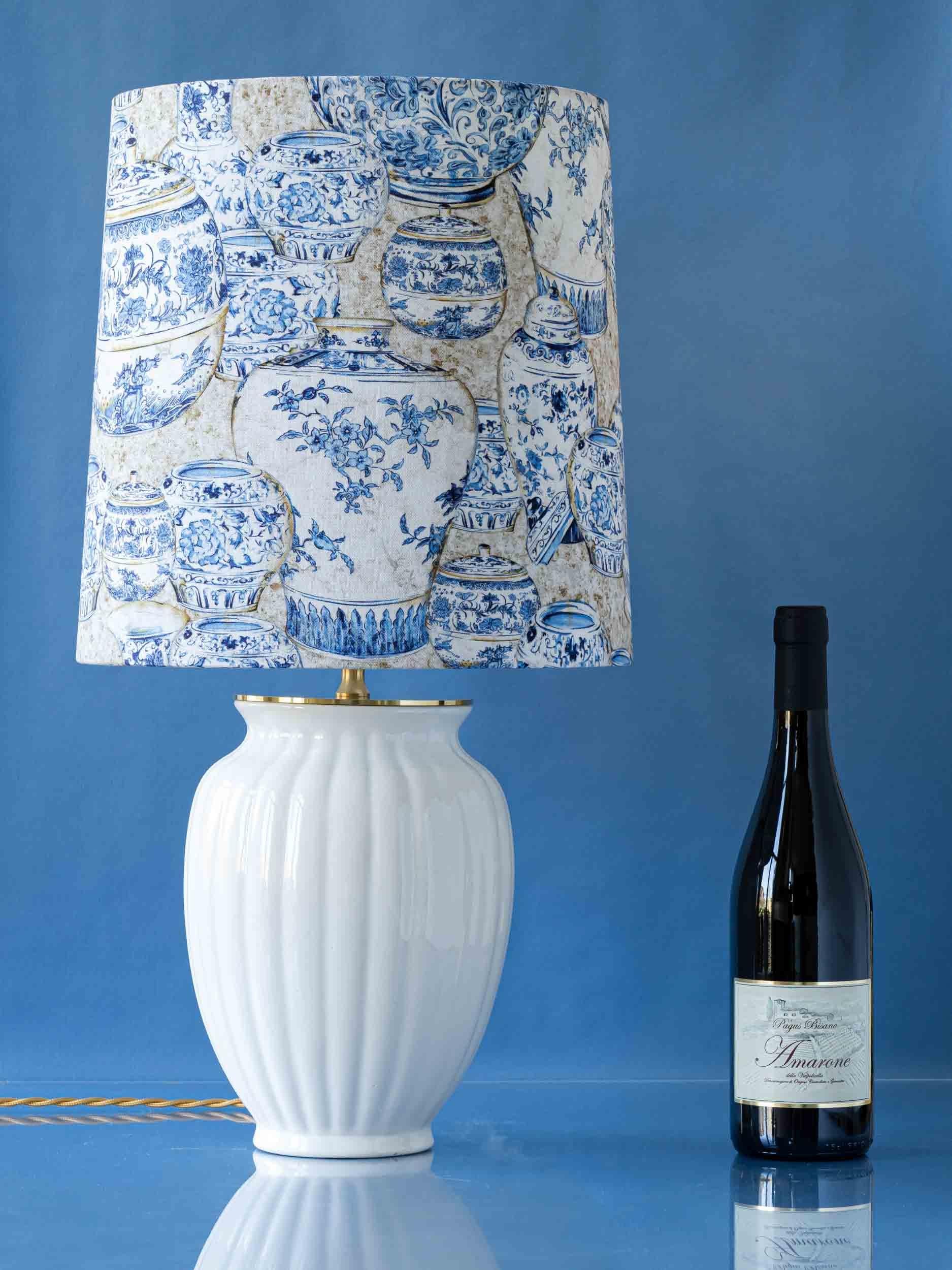 Hand-Crafted Chinoiserie Table Lamp from Vintage Velsen Delft White For Sale