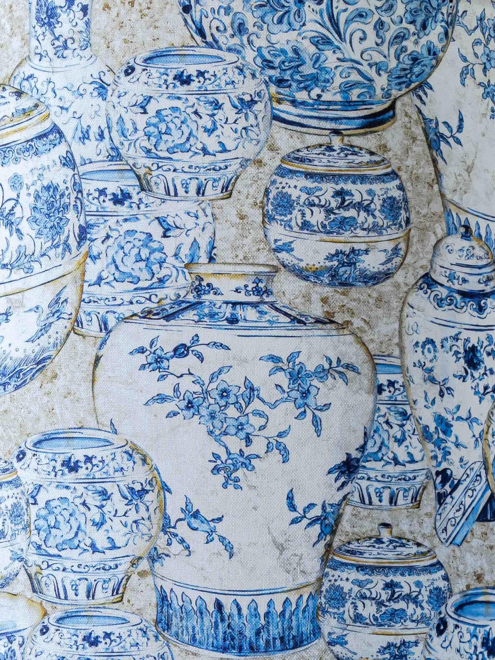 Lampada da tavolo Delft bianca di Velsen, anni '20, paralume blu e bianco di Nuova Cineseria in vendita 1