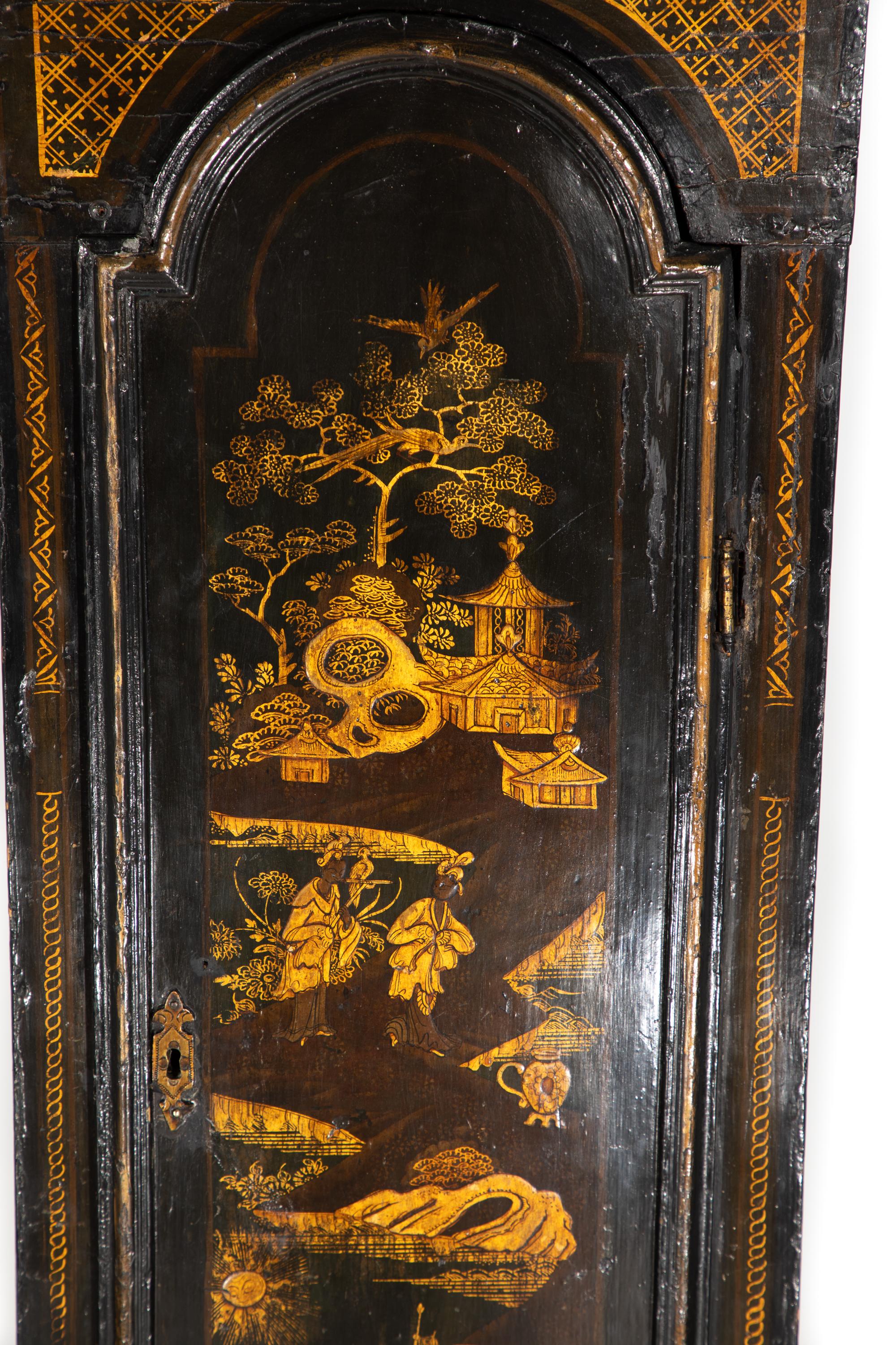English Chinoiserie Tallcase Clock For Sale