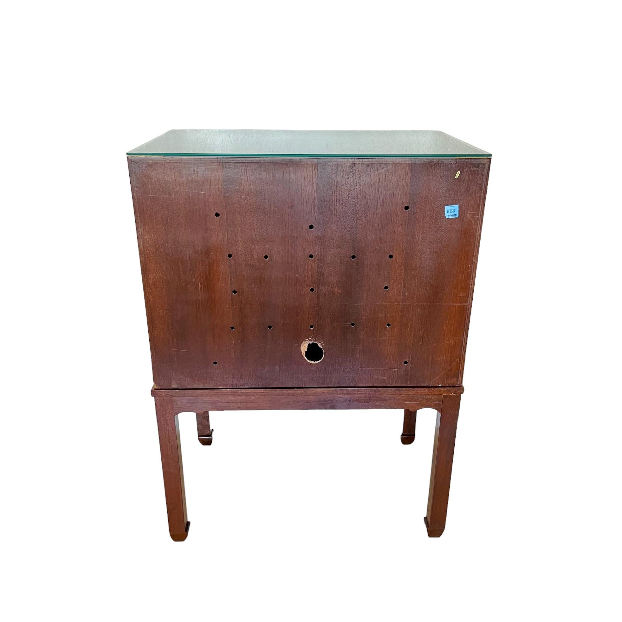 Chinoiserie Teak & Burl Brass Mounted Cabinet on Stand, 1970s For Sale 6