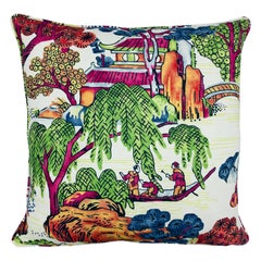 Chinoiserie Thibaut 'Asian Scenic' Pillow in Coral and Green