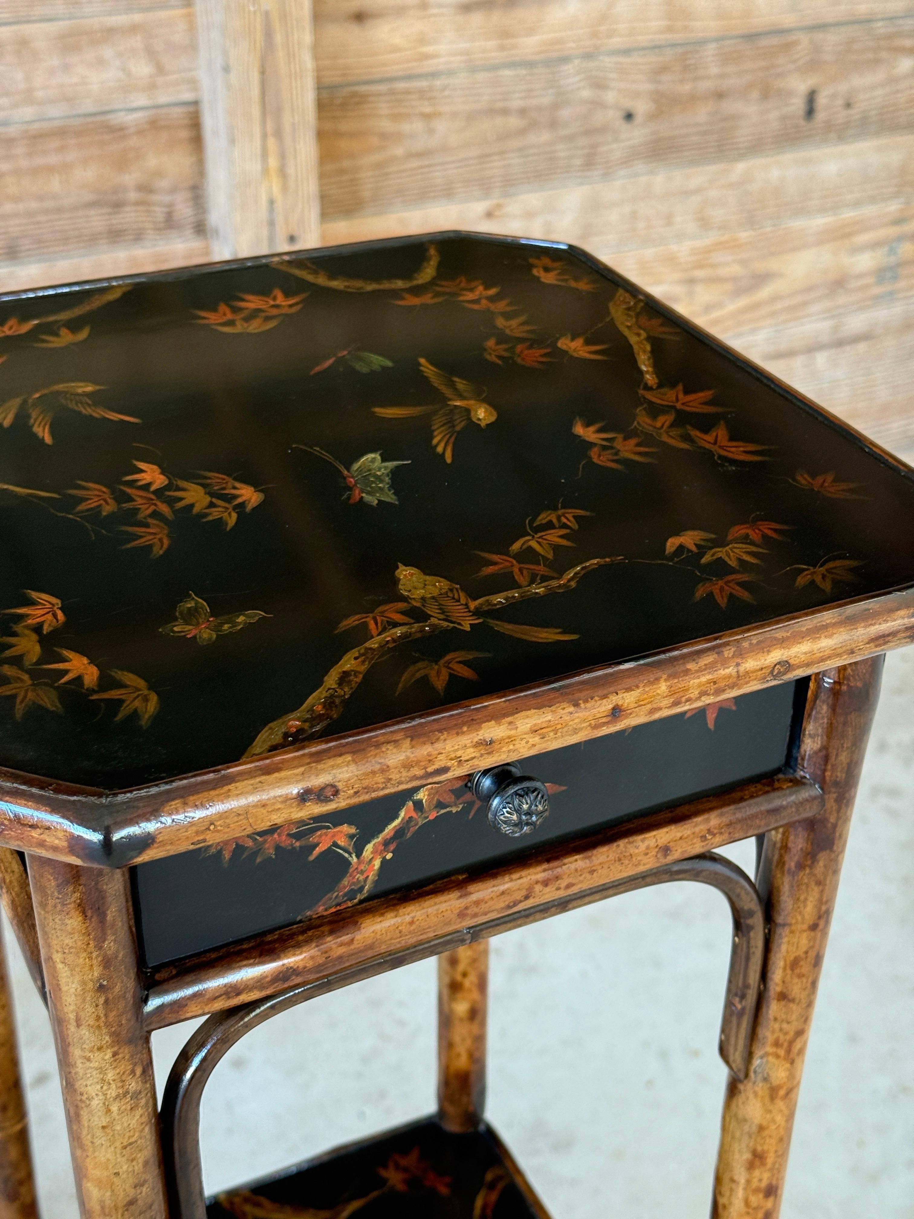 Chinoiserie Tiered Lacquered Stand in the Manner of Theodore Alexander For Sale 7