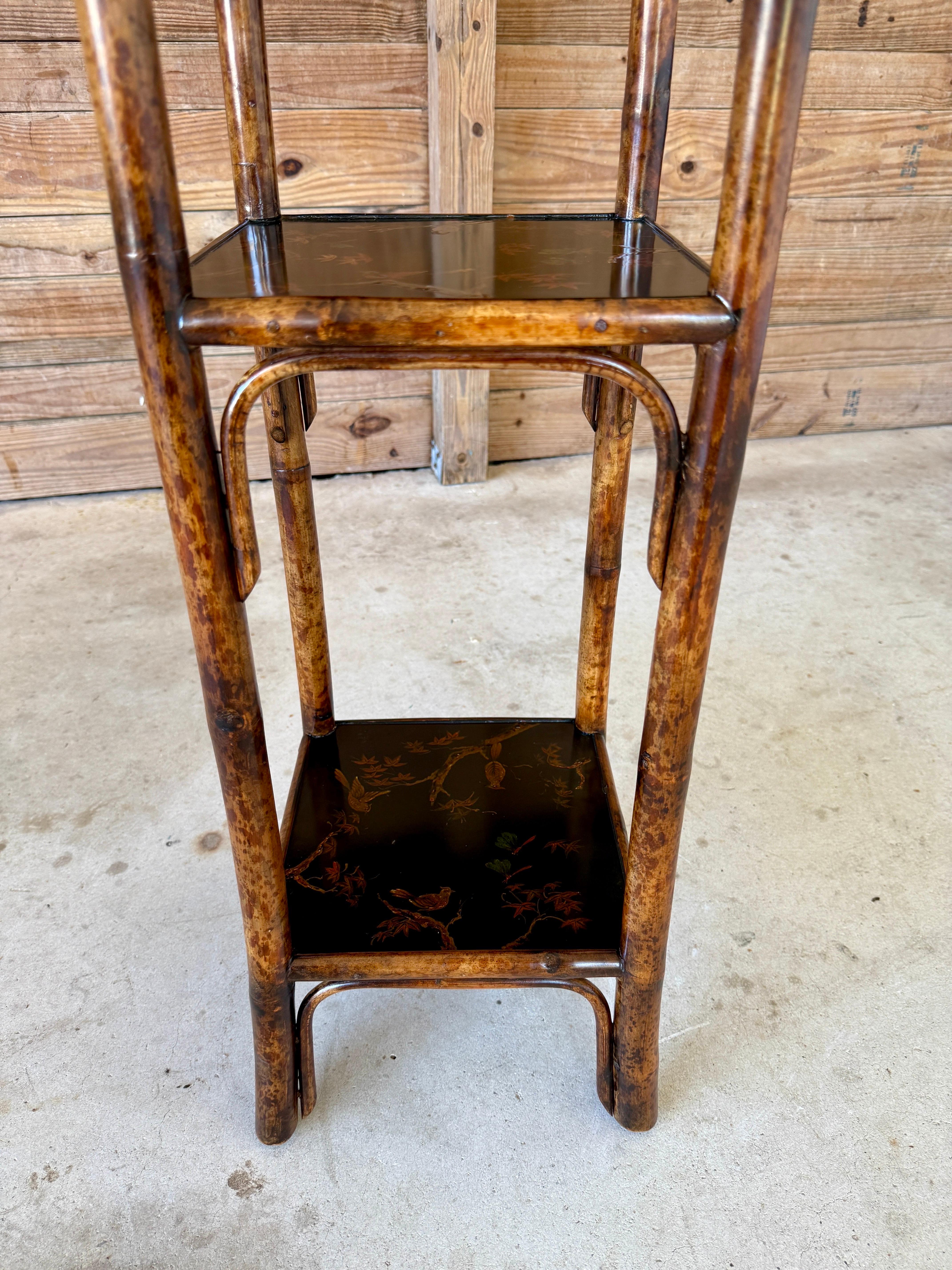 Chinoiserie Tiered Lacquered Stand in the Manner of Theodore Alexander For Sale 8