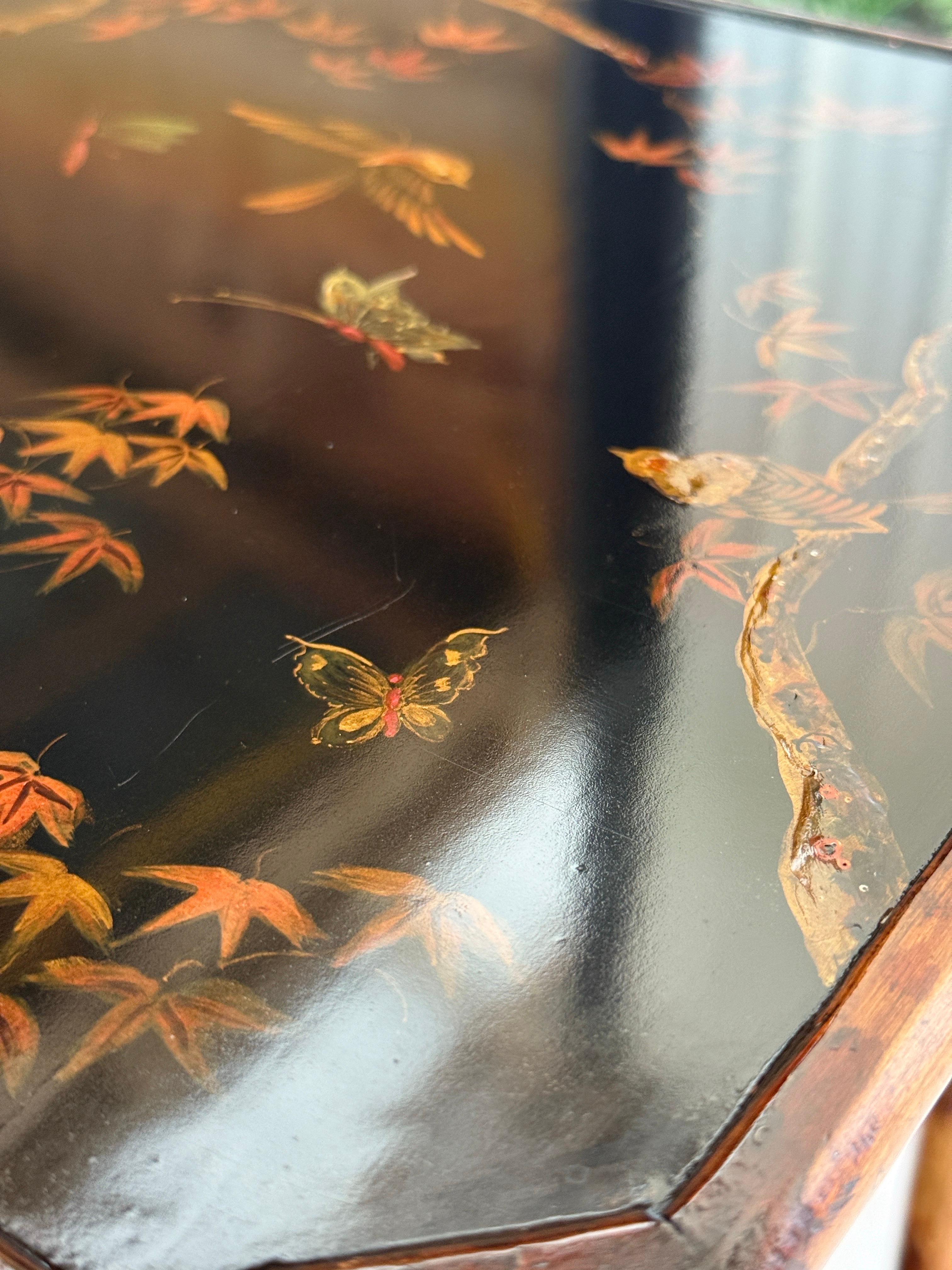 20th Century Chinoiserie Tiered Lacquered Stand in the Manner of Theodore Alexander For Sale
