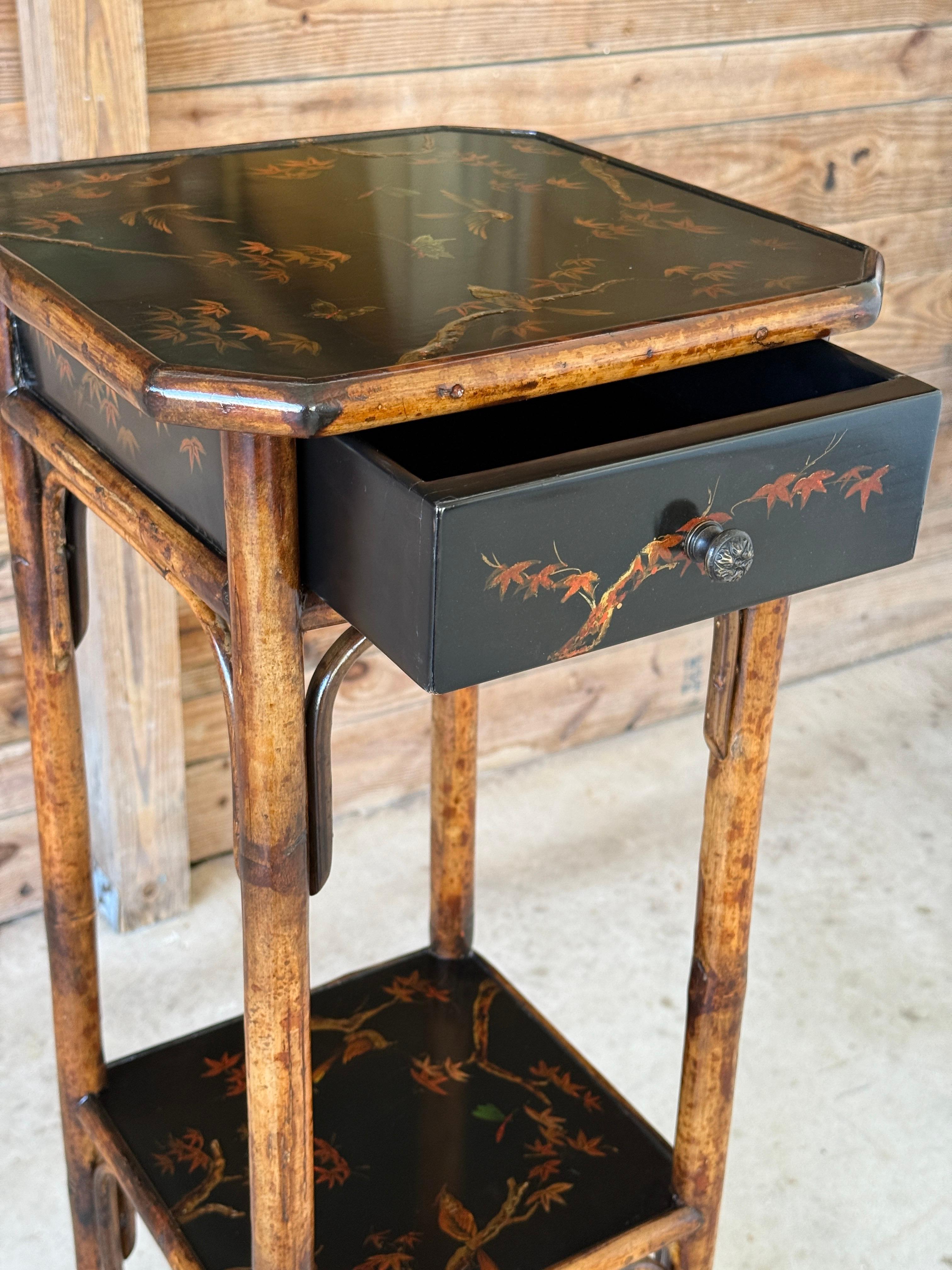 Wood Chinoiserie Tiered Lacquered Stand in the Manner of Theodore Alexander For Sale