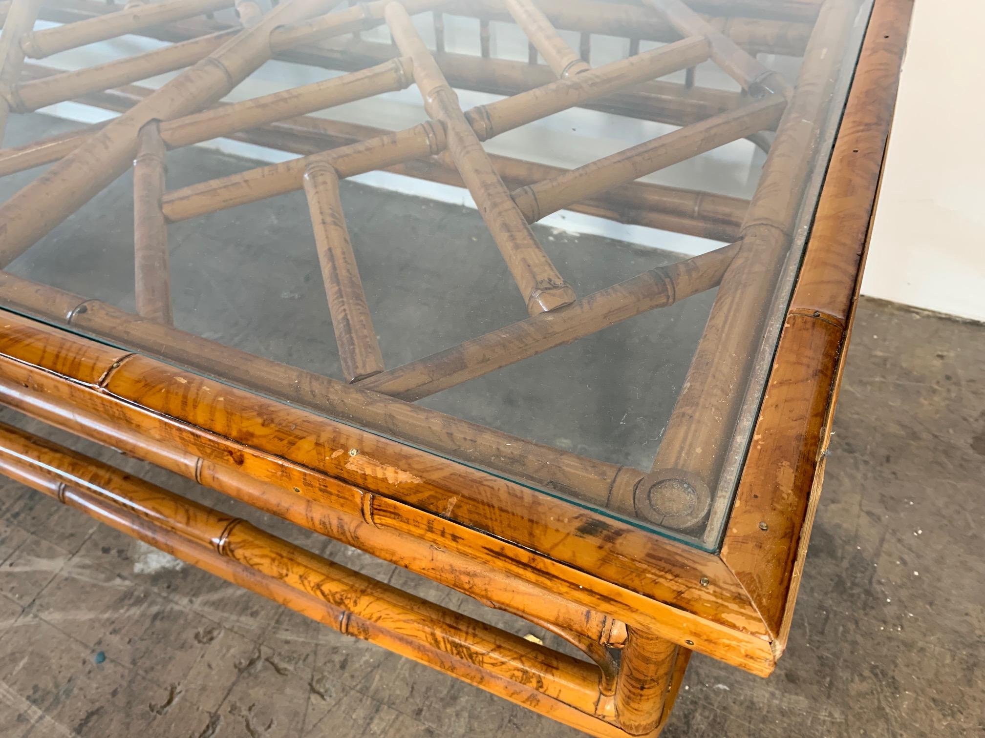 Hollywood Regency Chinoiserie Tiger Bamboo Coffee Table