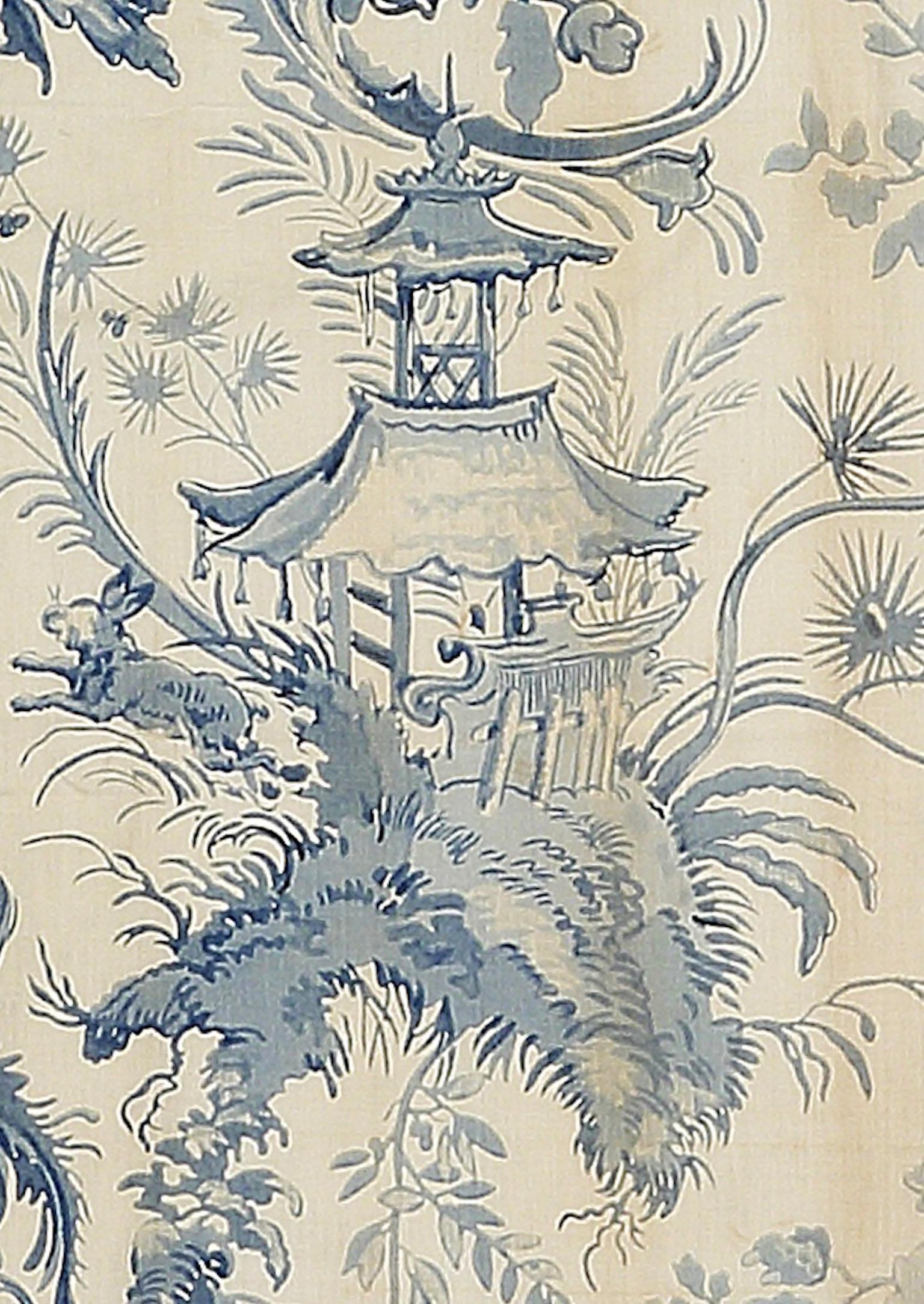 Chinoiserie Toile Hangings Curtains French Blue & White Rococo For Sale 3