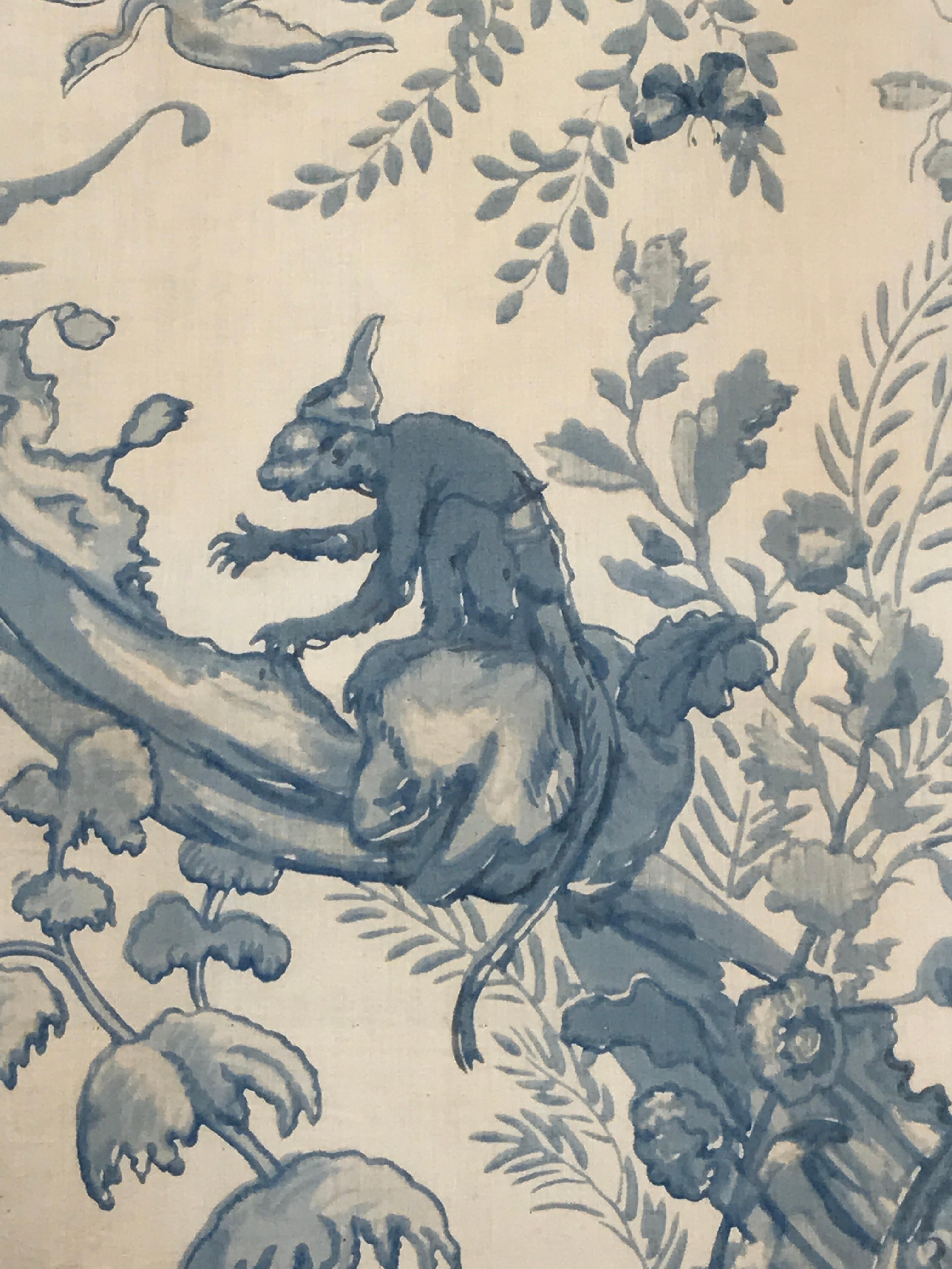 Mid-18th Century Chinoiserie Toile Hangings Curtains French Blue & White Rococo For Sale