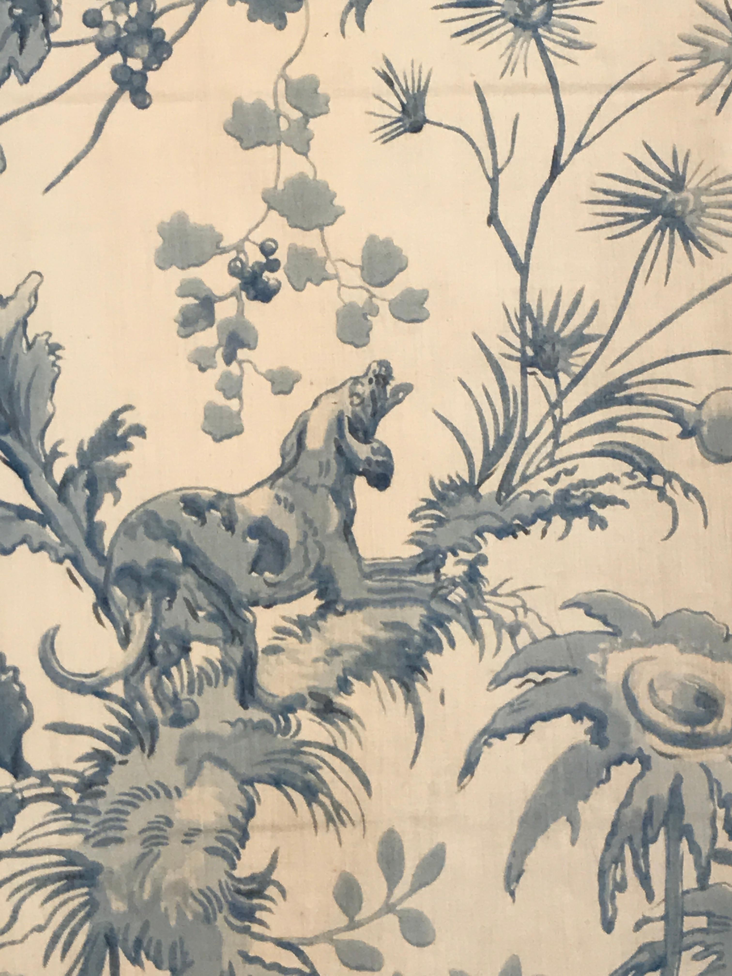 Cotton Chinoiserie Toile Hangings Curtains French Blue & White Rococo For Sale