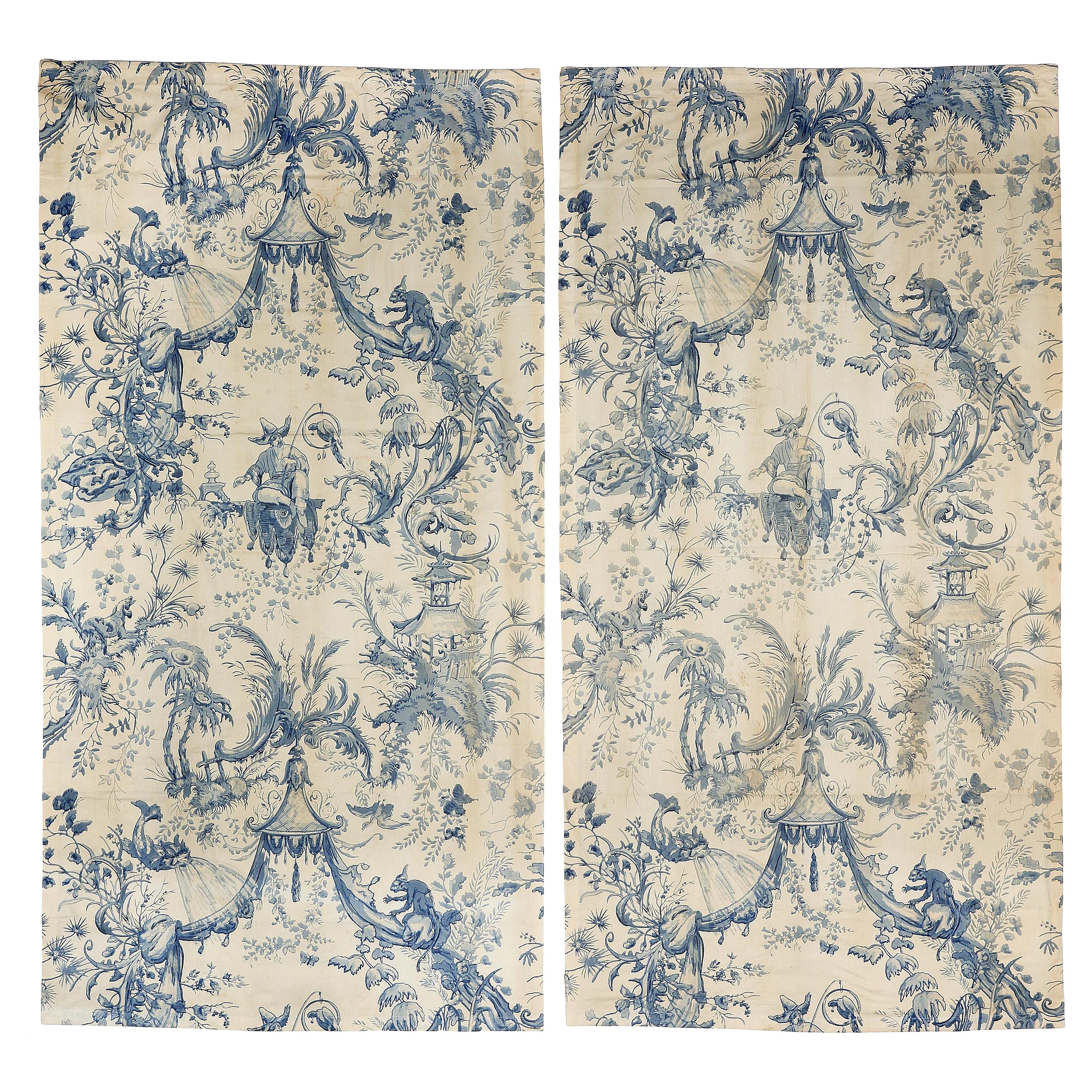 Chinoiserie Toile Hangings Curtains French Blue & White Rococo