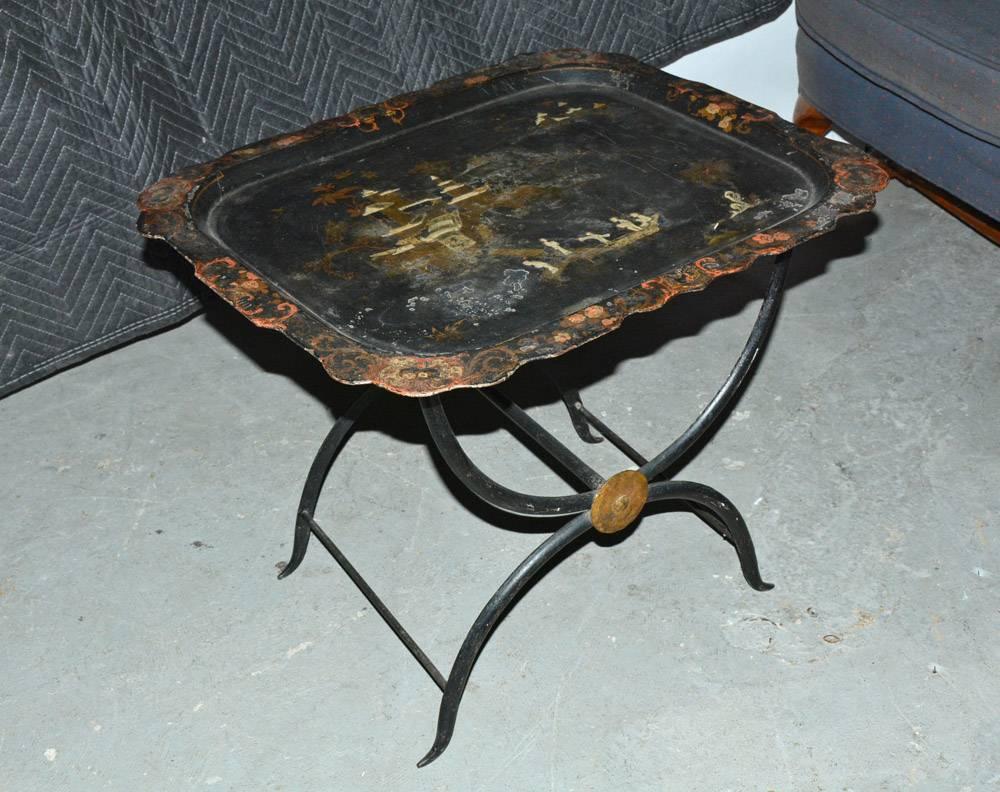 Hand-Painted Chinoiserie Tole Tray Table