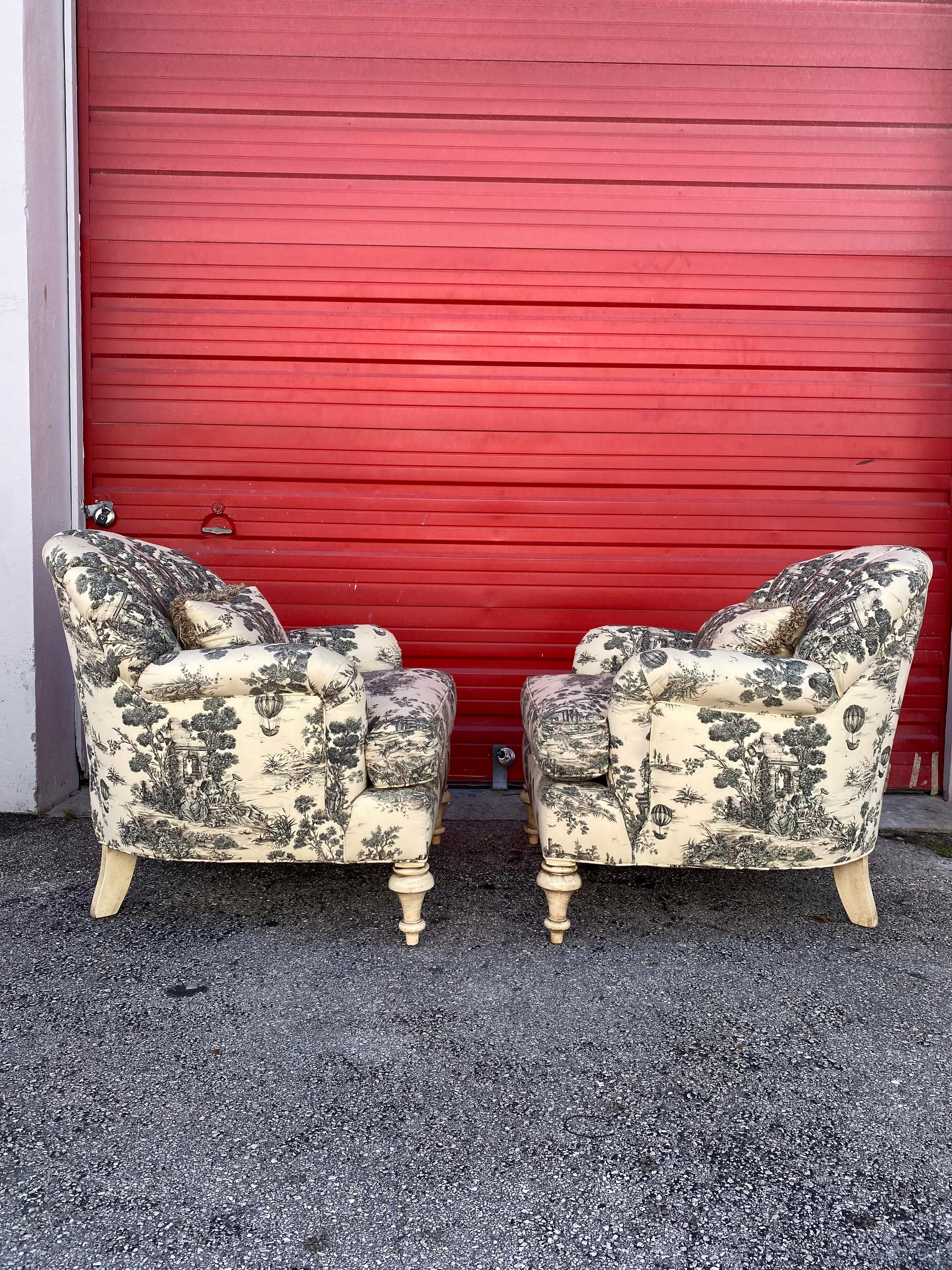 The beautiful special order collection is statement piece which is also extremely comfortable and packed with personality! We are delighted to offer for sale this absolutely stunning, Chinoiserie design fabric with signature English armchairs. Just