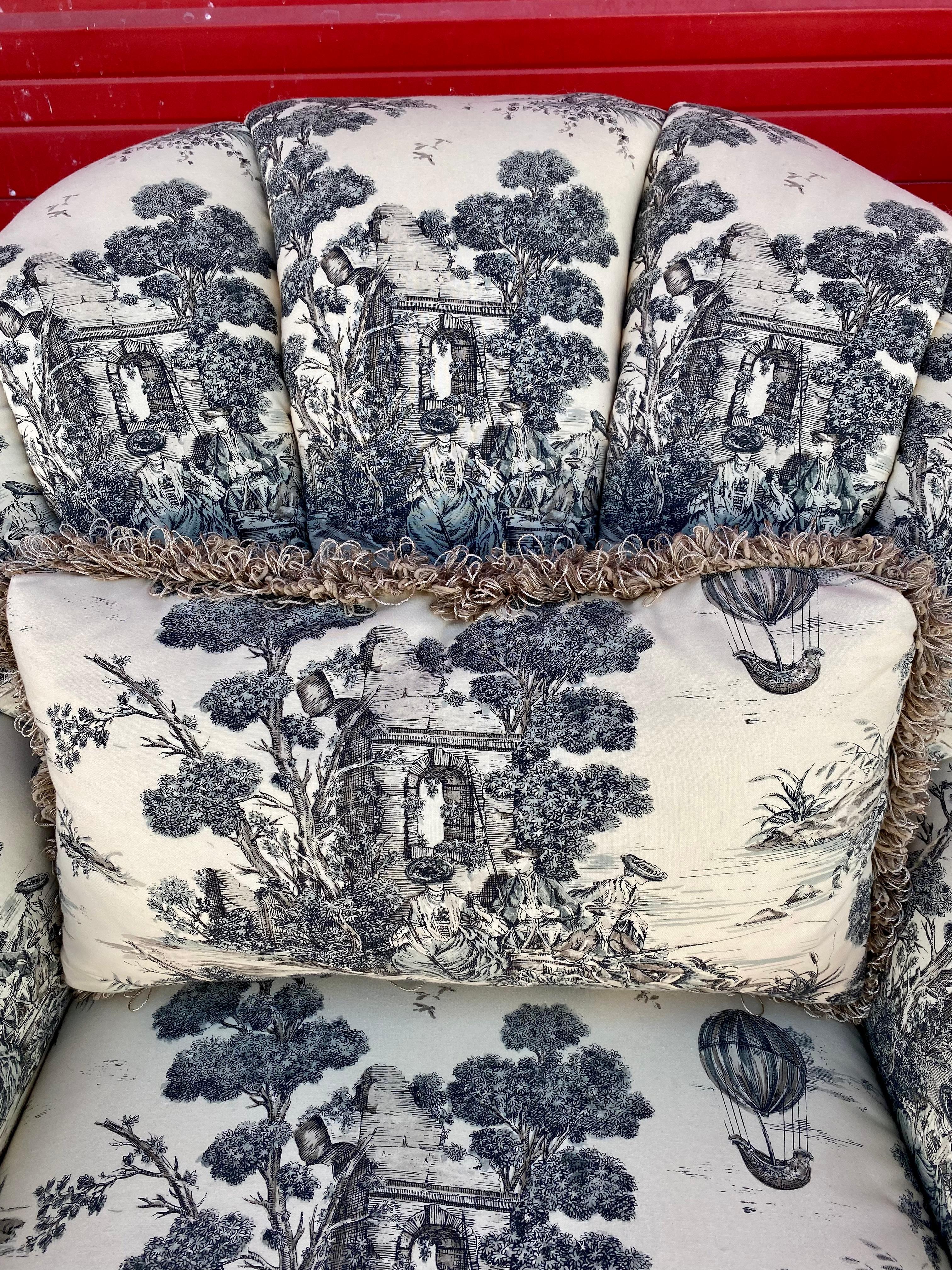 Upholstery C.R. Laine Chinoiserie Tufted English Arm Chairs, Set of 2 For Sale