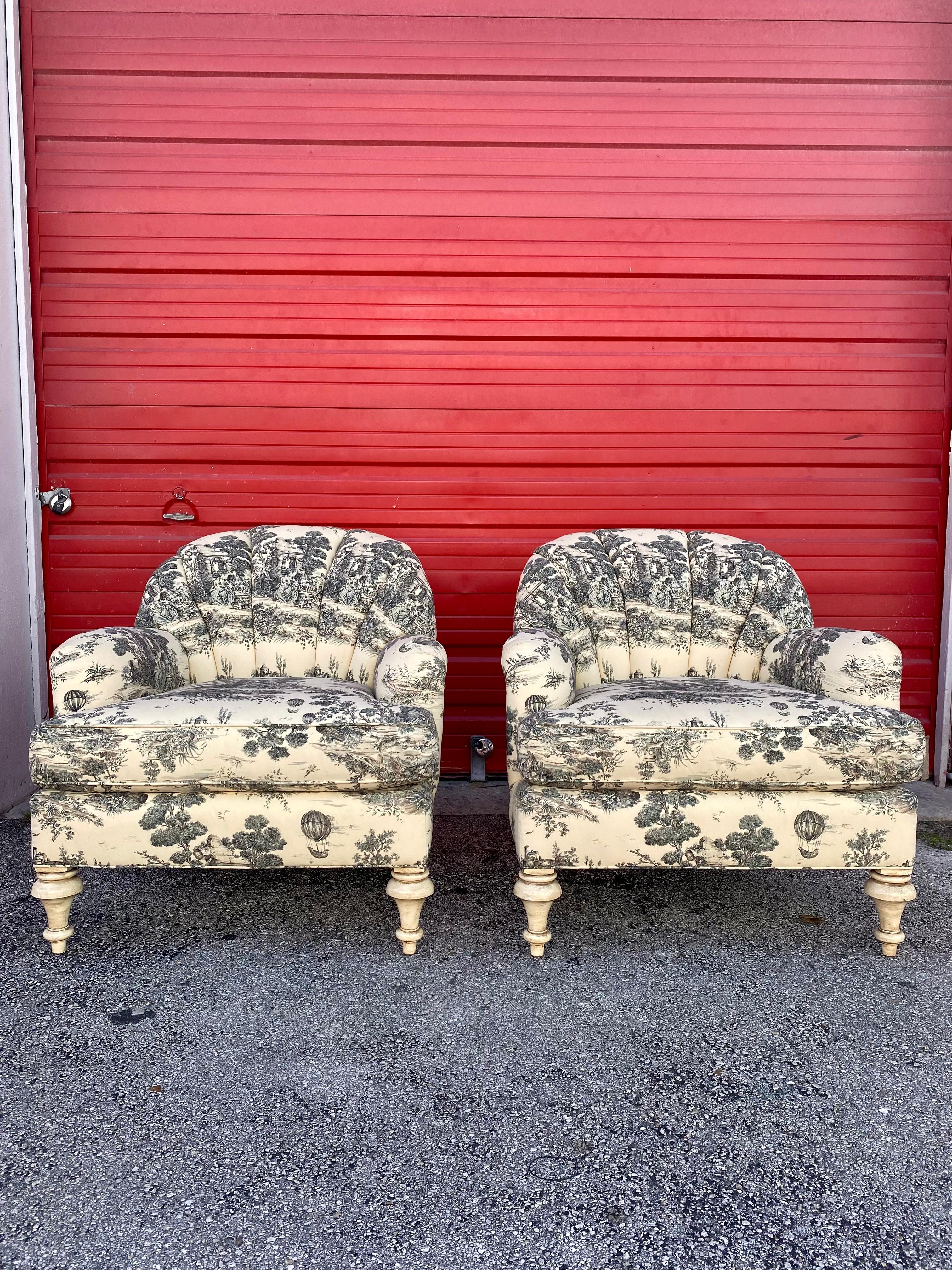 C.R. Laine Chinoiserie Tufted English Arm Chairs, Set of 2 For Sale 2