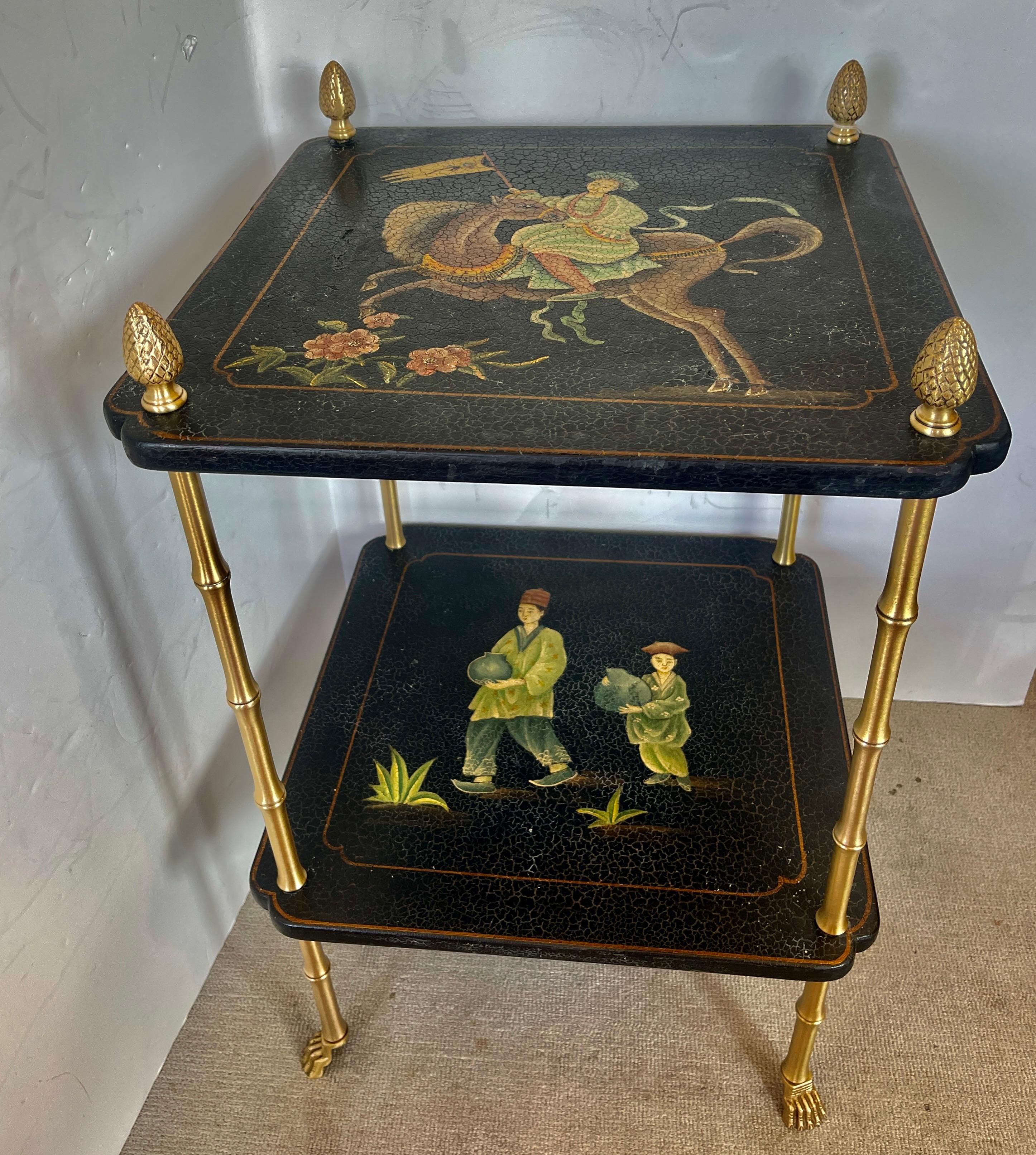 Tavolino a due piani Chinoiserie  Con piedini in ottone,  Stile Maison Bagues in vendita 8