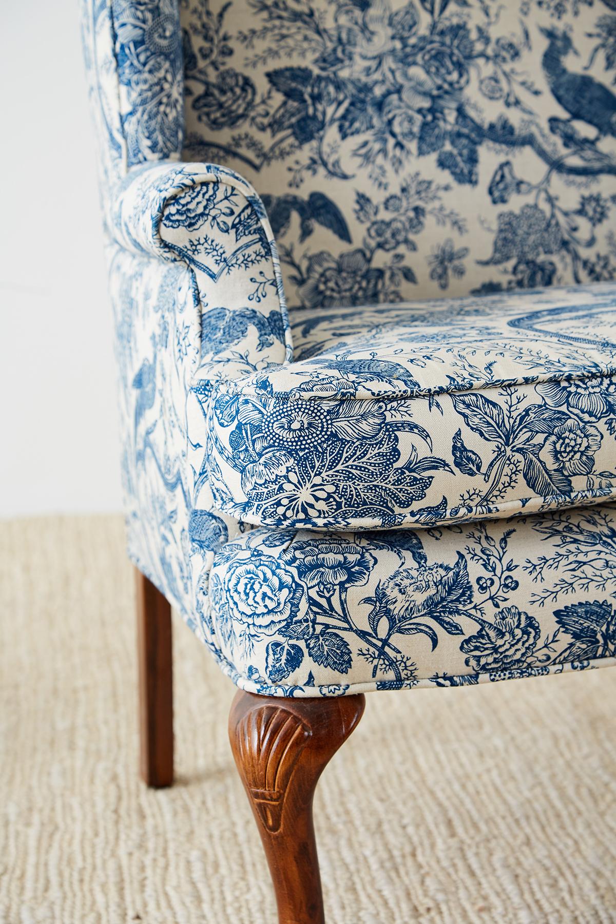 Chinoiserie Upholstered Queen Anne Wingback with Ottoman 9