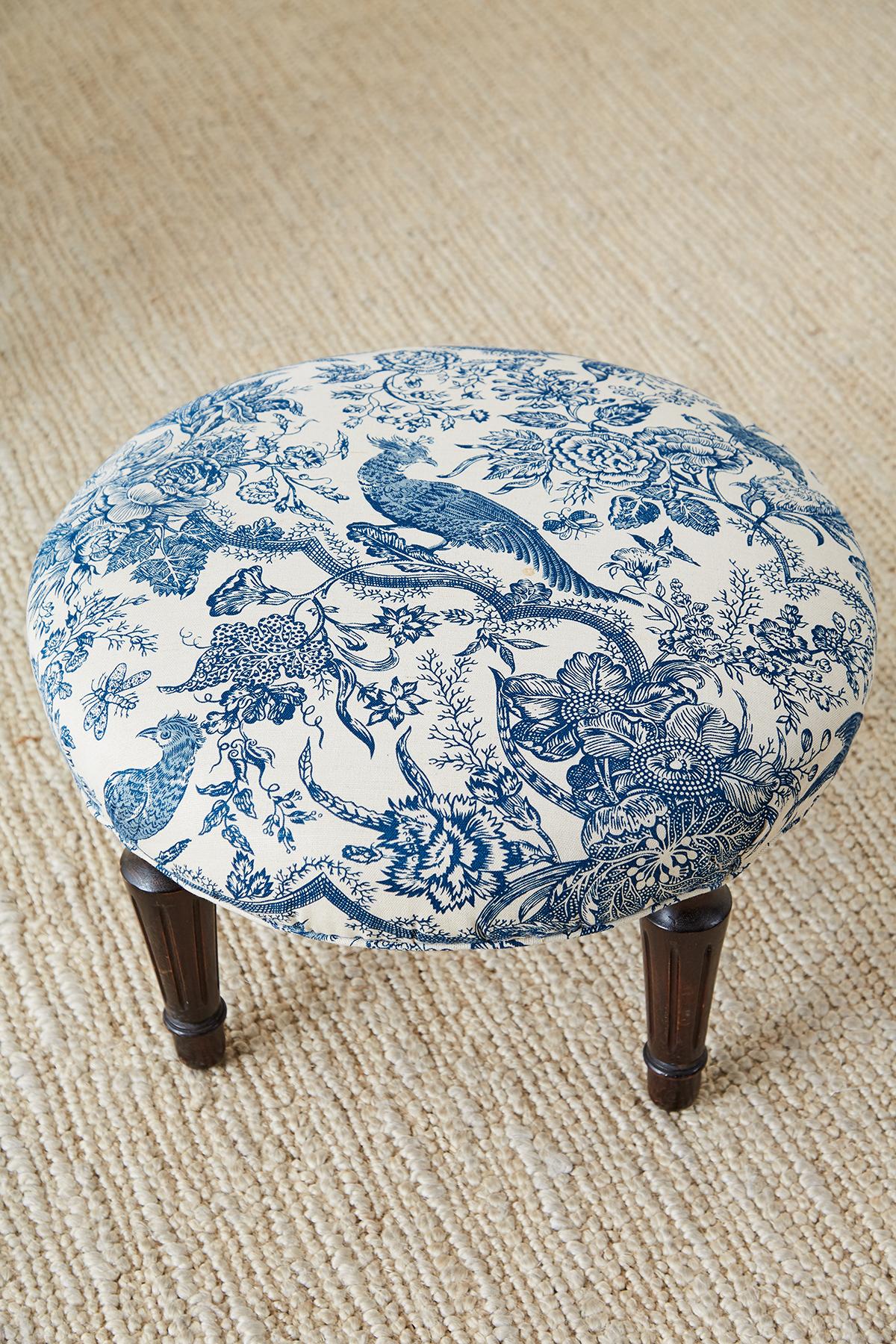 Chinoiserie Upholstered Queen Anne Wingback with Ottoman In Good Condition In Rio Vista, CA