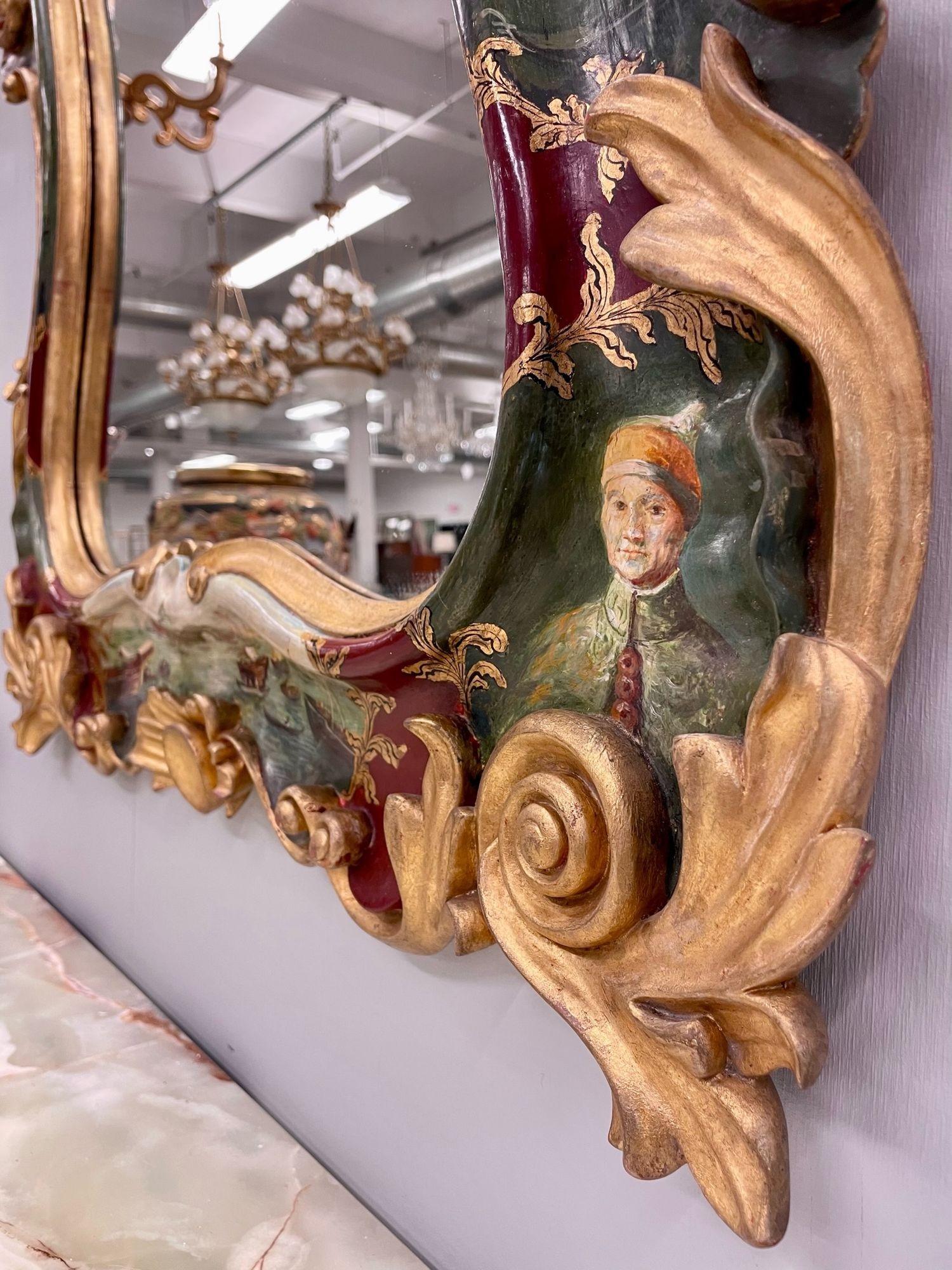 Chinoiserie Wall, Console or over the Mantle Mirror, Italian, Hand Painted 8