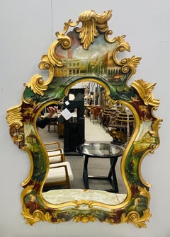 Chinoiserie Wall, Console or over the Mantle Mirror, Italian, Hand Painted