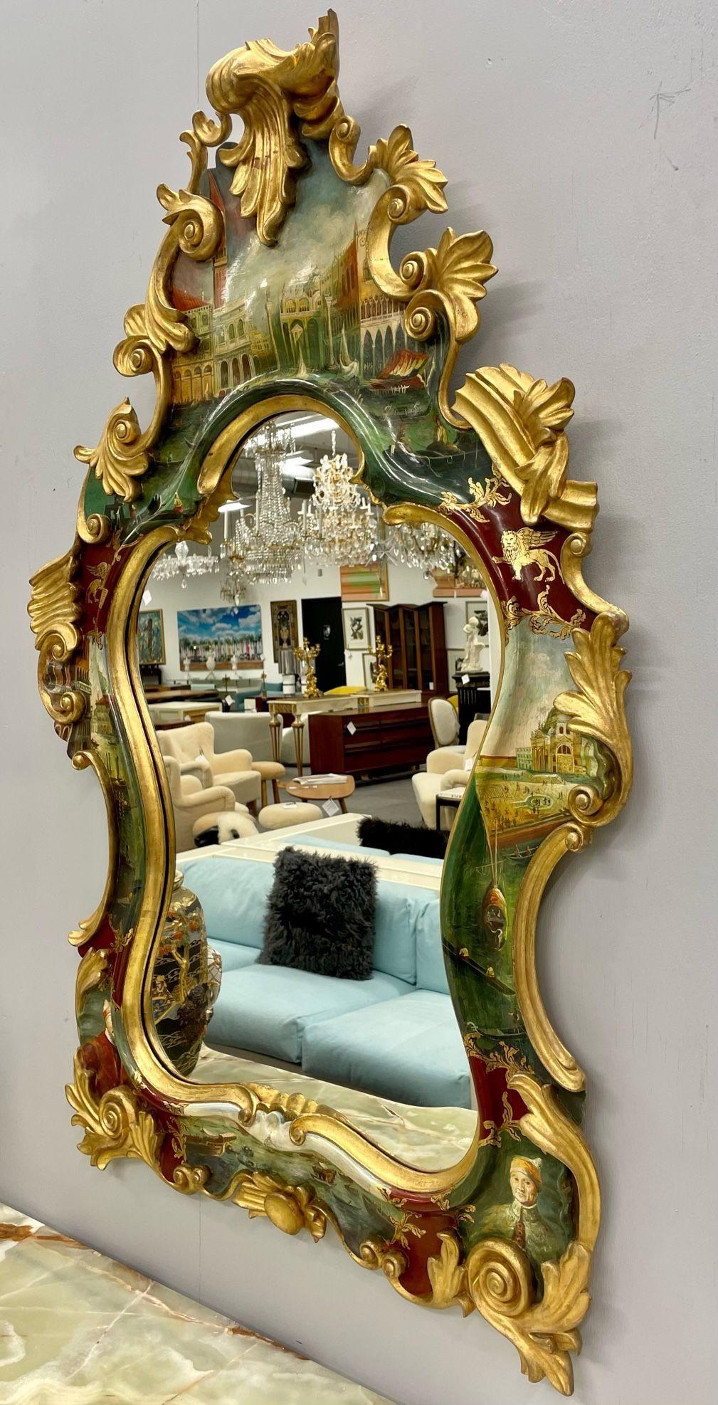 Renaissance Chinoiserie Wall, Console or over the Mantle Mirror, Italian, Hand Painted