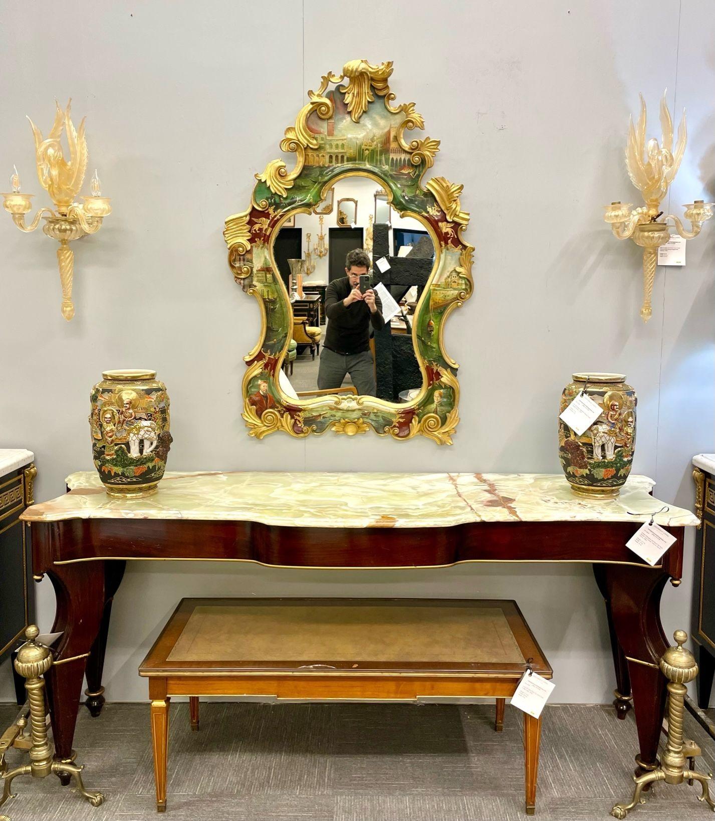 Mid-20th Century Chinoiserie Wall, Console or over the Mantle Mirror, Italian, Hand Painted