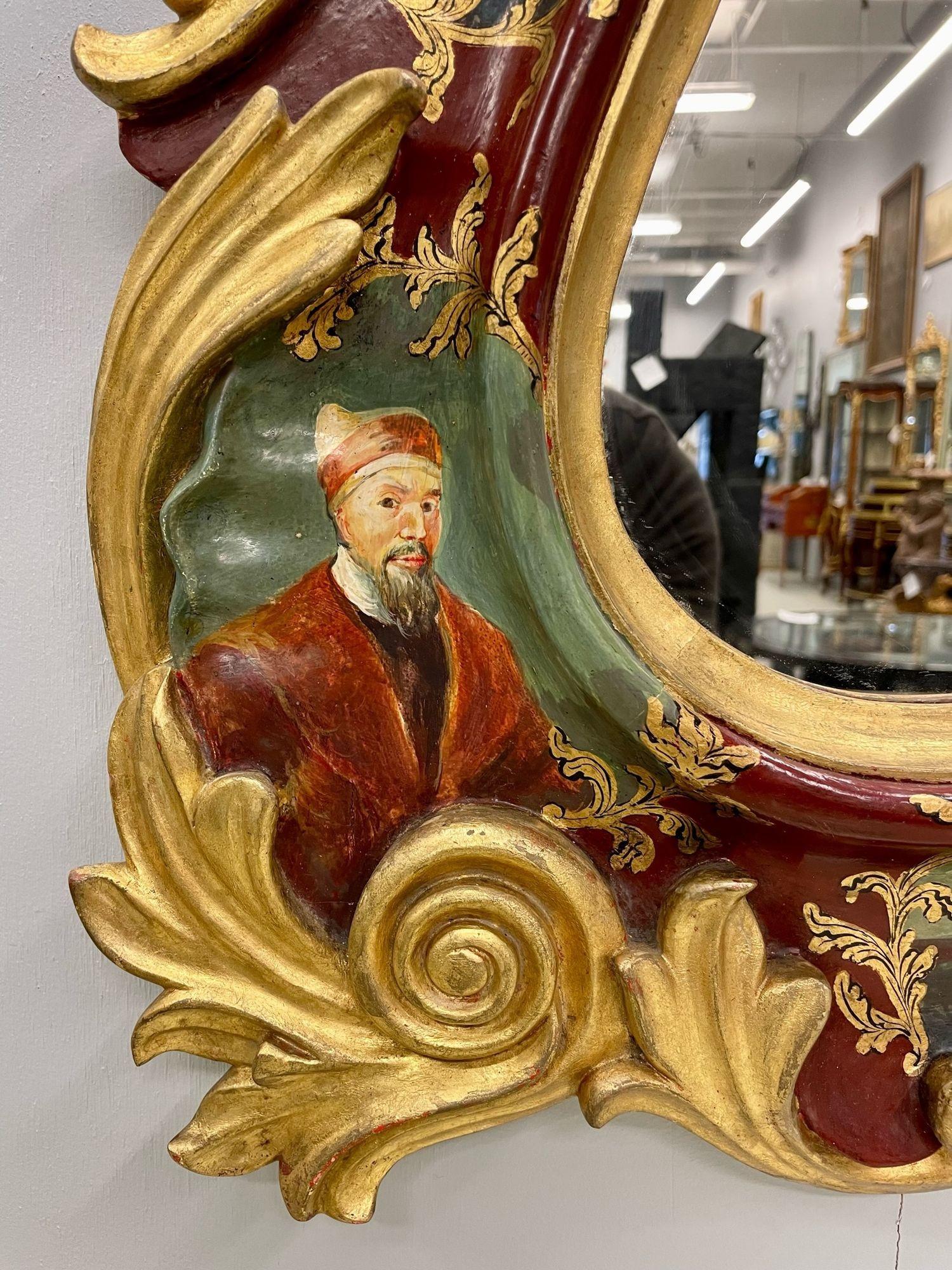 Chinoiserie Wall, Console or over the Mantle Mirror, Italian, Hand Painted 1