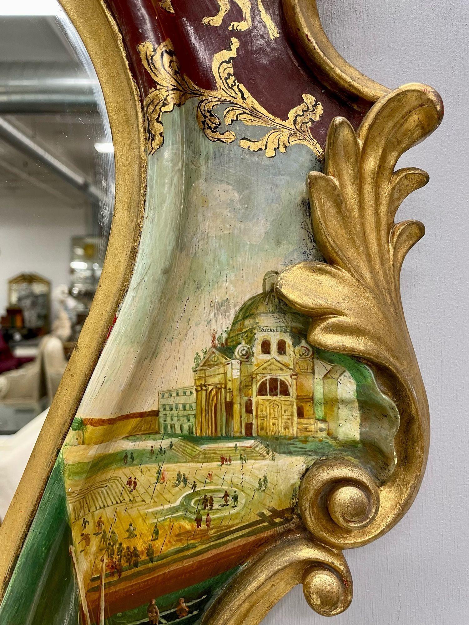 Chinoiserie Wall, Console or over the Mantle Mirror, Italian, Hand Painted 2