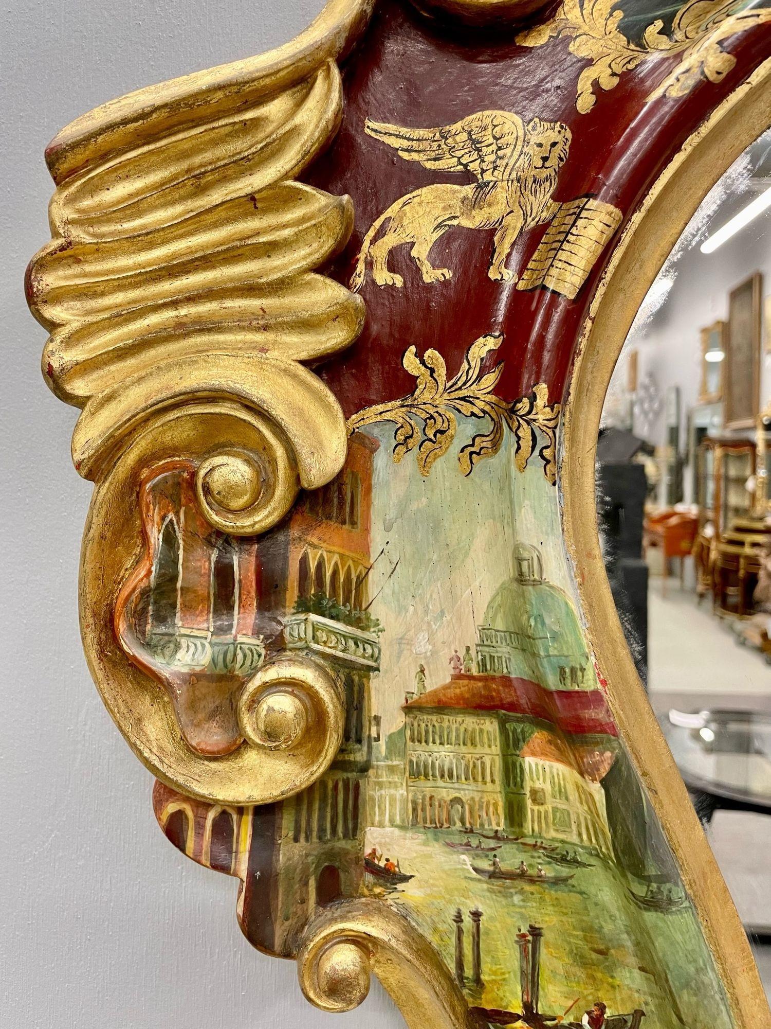 Chinoiserie Wall, Console or over the Mantle Mirror, Italian, Hand Painted 4