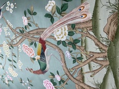 Chinoiserie Wallpaper Hand Painted Wallpaper on Green Silk-Accept Custom Size