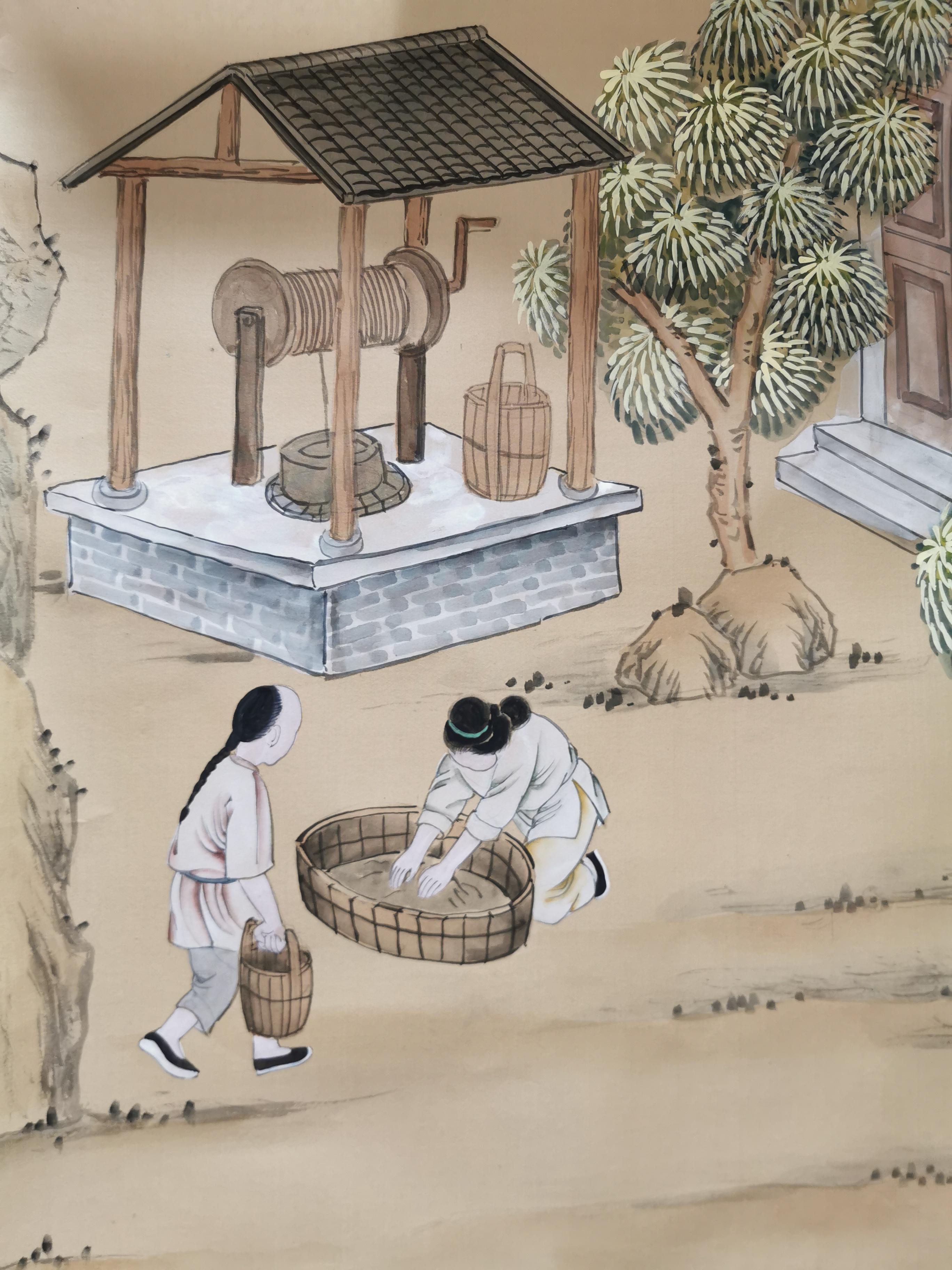 Seta Carta da parati Chinoiserie dipinta a mano su seta, accetta dimensioni personalizzate in vendita