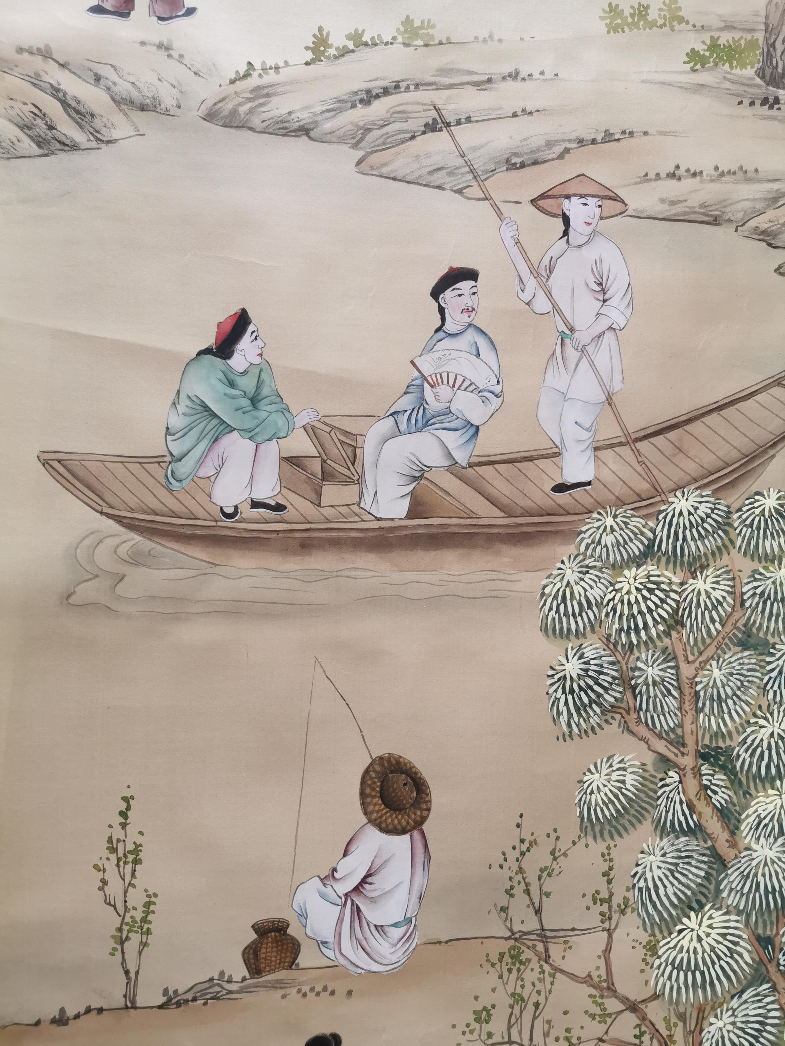 Carta da parati Chinoiserie dipinta a mano su seta, accetta dimensioni personalizzate in vendita 1