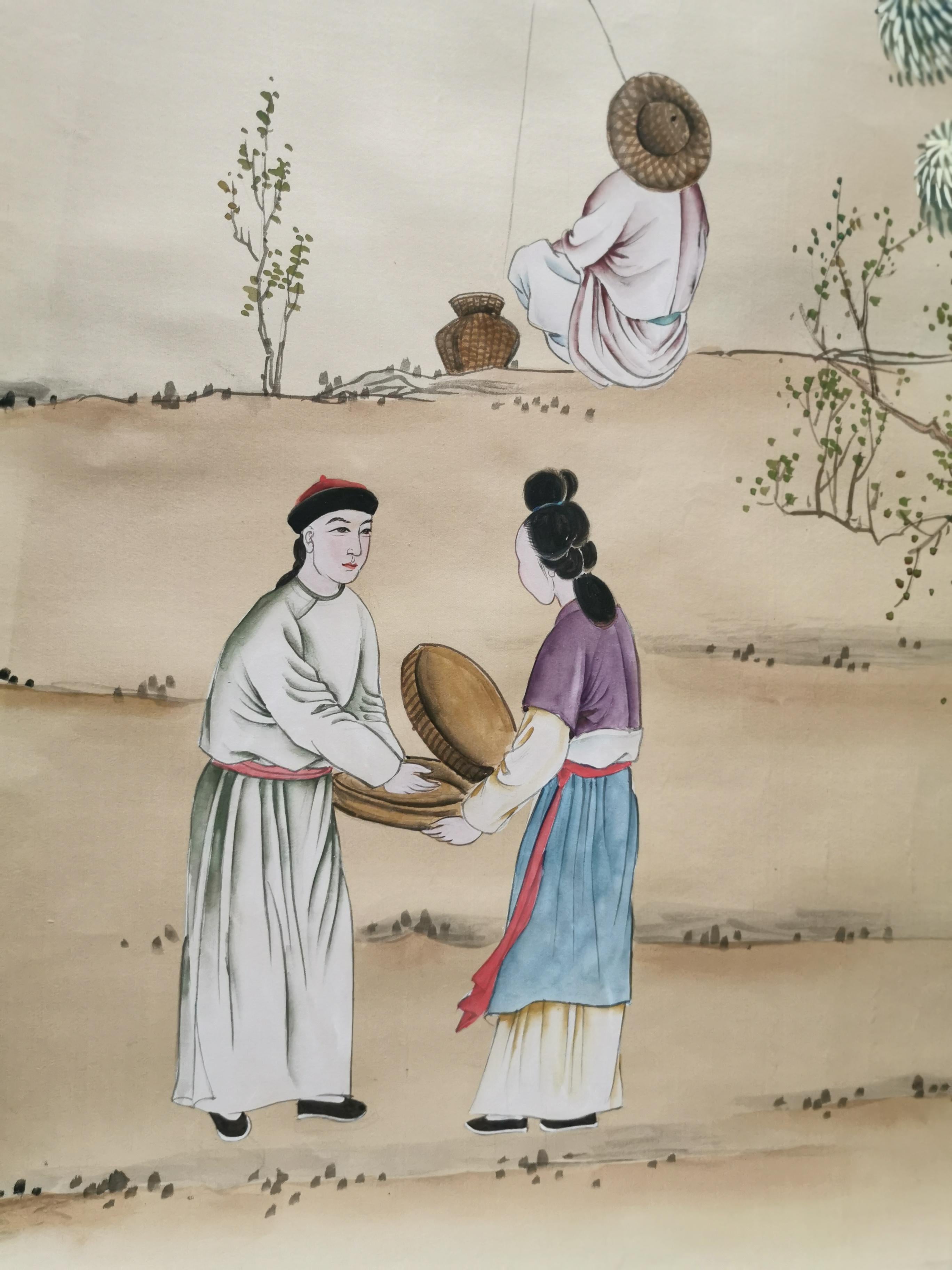 Carta da parati Chinoiserie dipinta a mano su seta, accetta dimensioni personalizzate in vendita 2