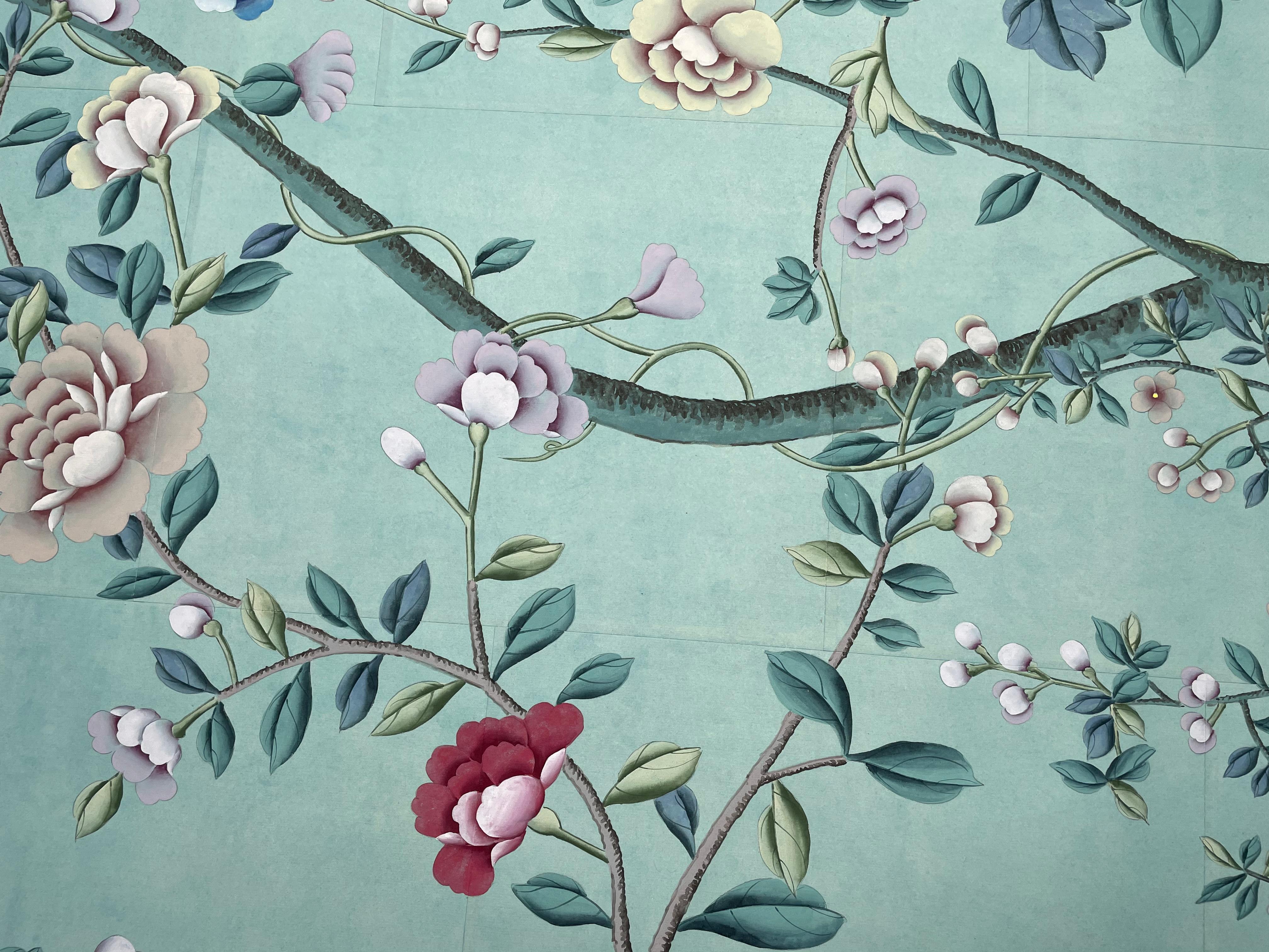 Chinese Chinoiserie Wallpaper Hand Painted Wallpaper on Tea Paper, Accept Custom Size