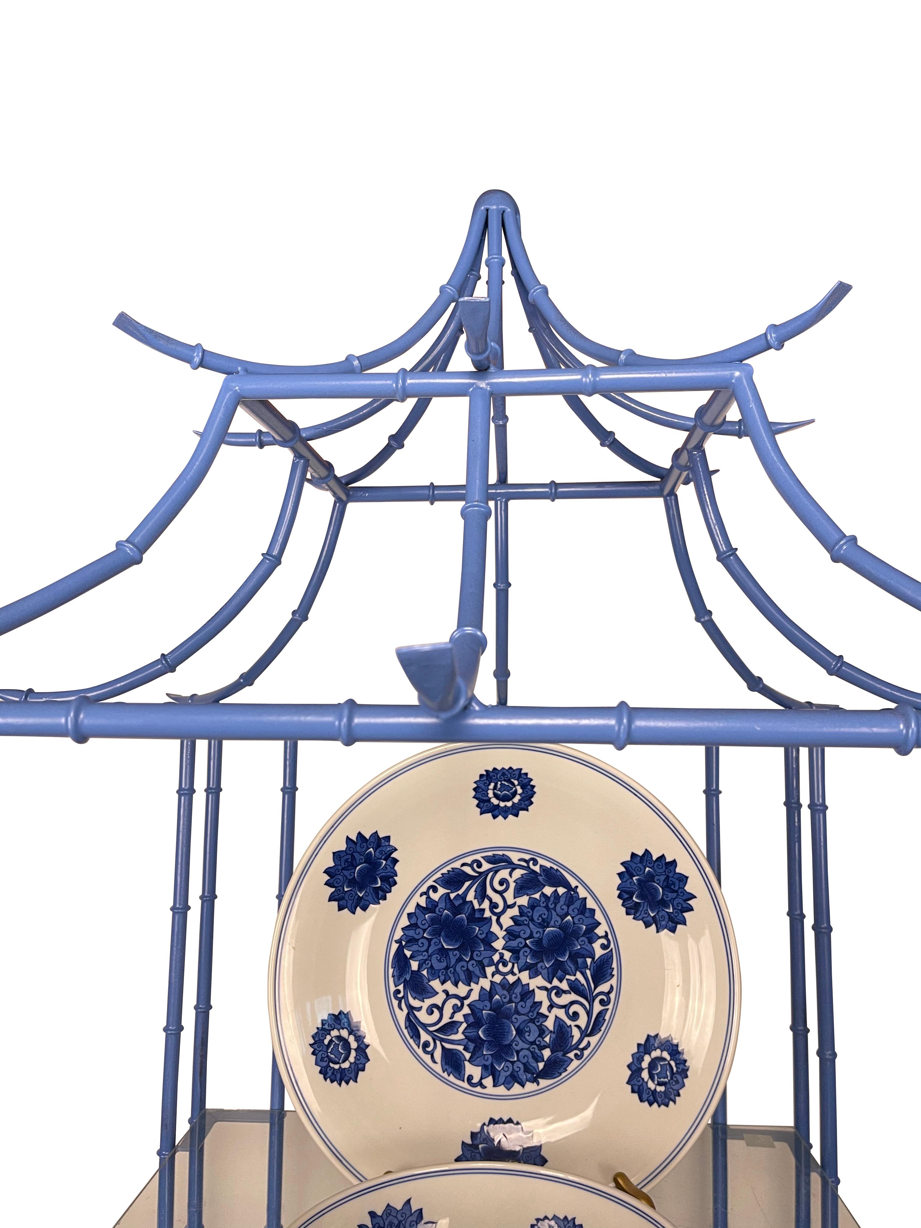 Painted Chinoiserie Wedgewood Blue Pagoda Étagère For Sale